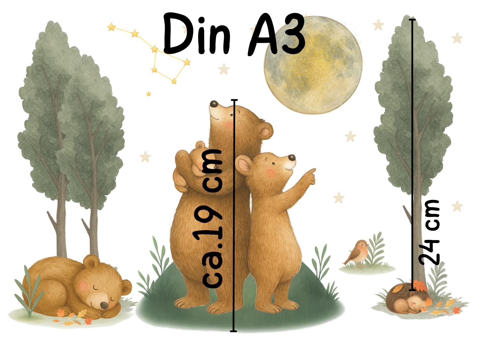Herbstdeko Fenster – Fensterbild Bärenfamilie mit Mond & Sternen – Fensterdeko Waldtiere für Herbst und Winter –