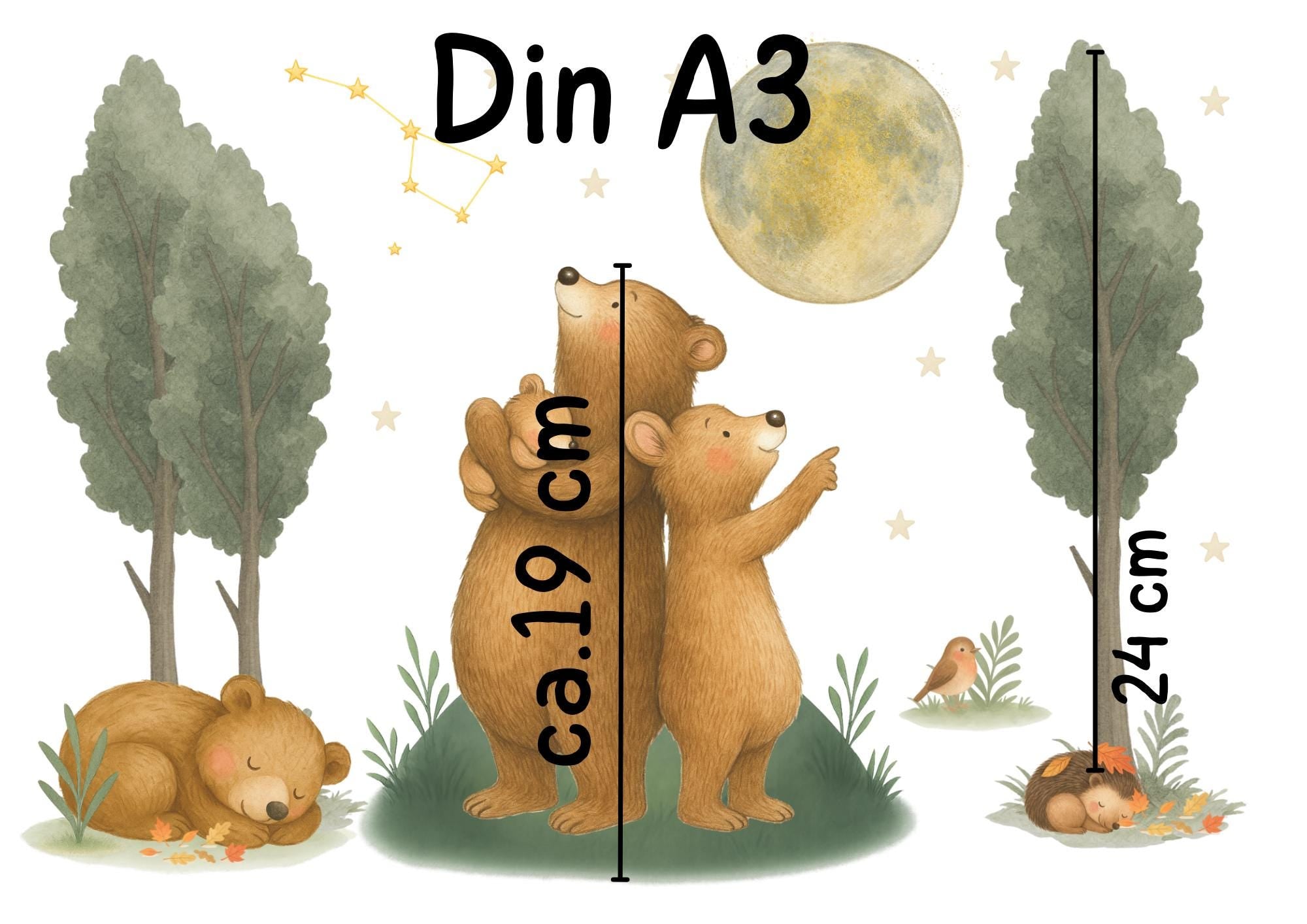 Herbstdeko Fenster – Fensterbild Bärenfamilie mit Mond & Sternen – Fensterdeko Waldtiere für Herbst und Winter –