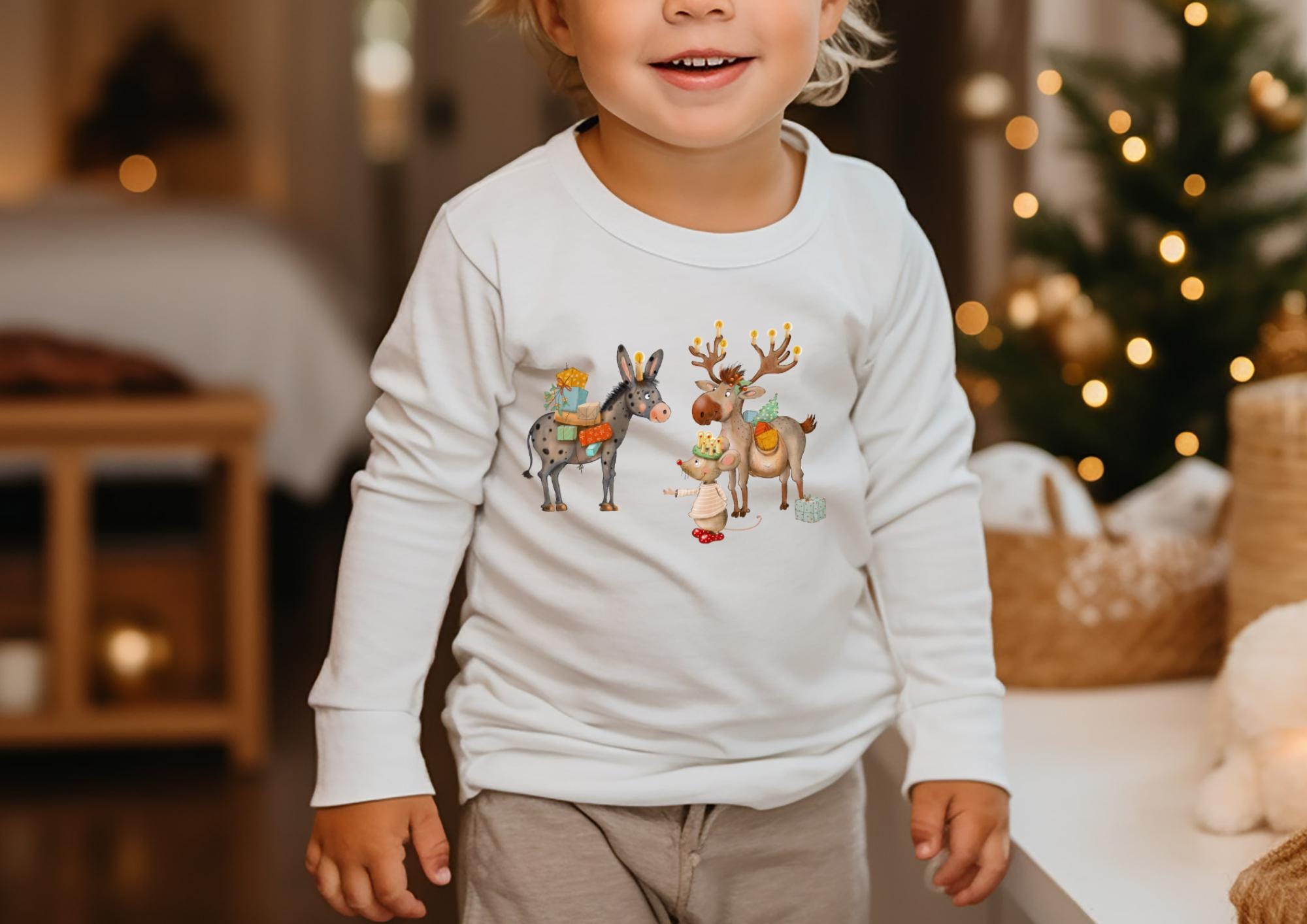 Bügelbild Weihnachten Tiere - Elch, Esel und Maus – DTF Bügelmotiv für Shirt & Pullover – Weihnachtsmotiv – Patches