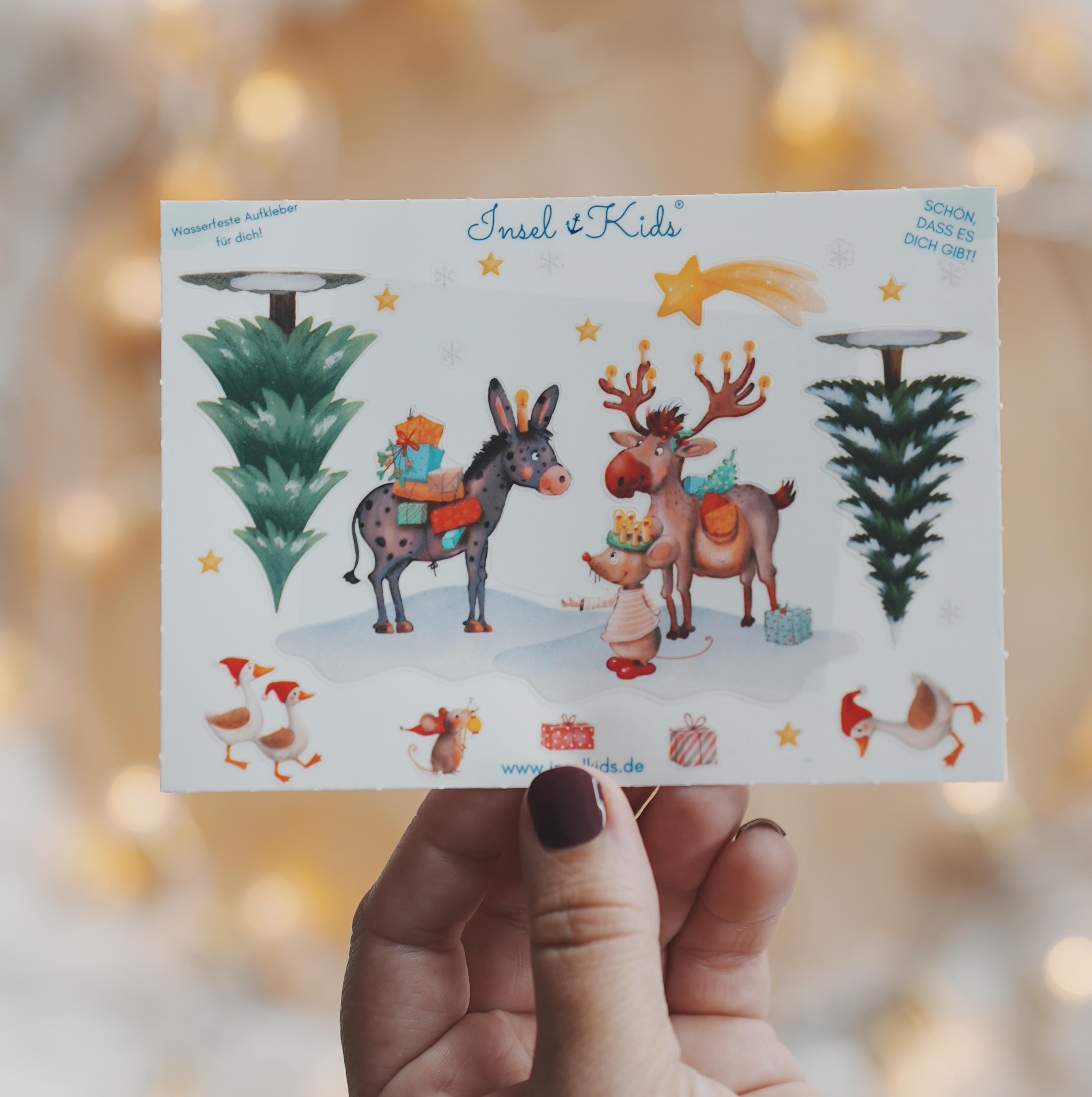 Wasserfeste Sticker Weihnachten - Dekosticker für Kerzengläser, Windlichtern Winterdeko – Aufkleber Glas mit Esel, Elch & Maus – Stickers