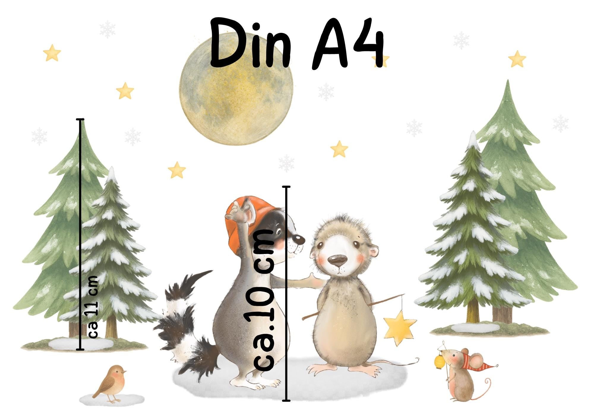 Fensterbild Weihnachten Waldtiere – Winterlandschaft mit Reh, Igel & Sternen – Weihnachtsdeko Fenstersticker Advent und Winterdeko –