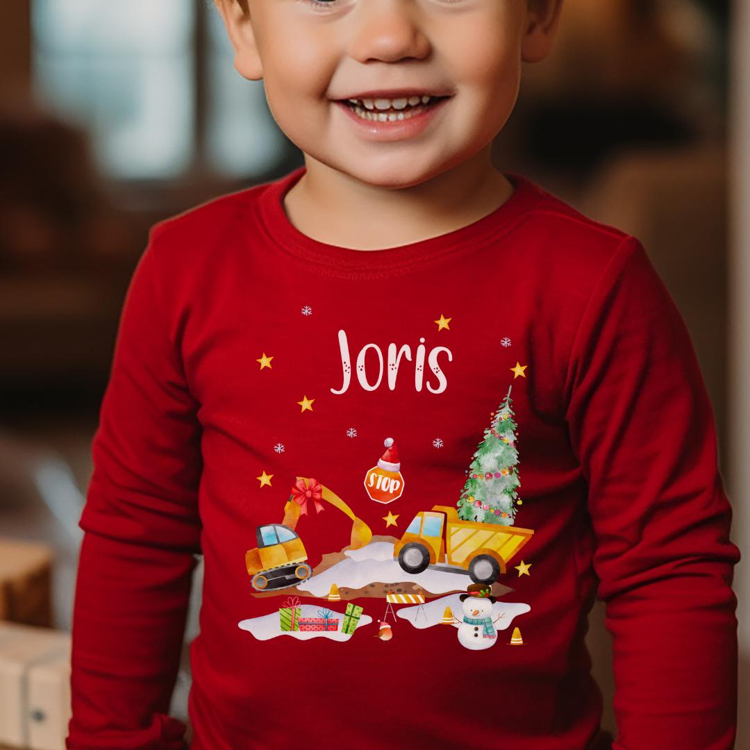 Weihnachtsshirt personalisiert – Baustellen Shirt mit Bagger & Radlader – Langarmshirt Weihnachten und – T-shirts