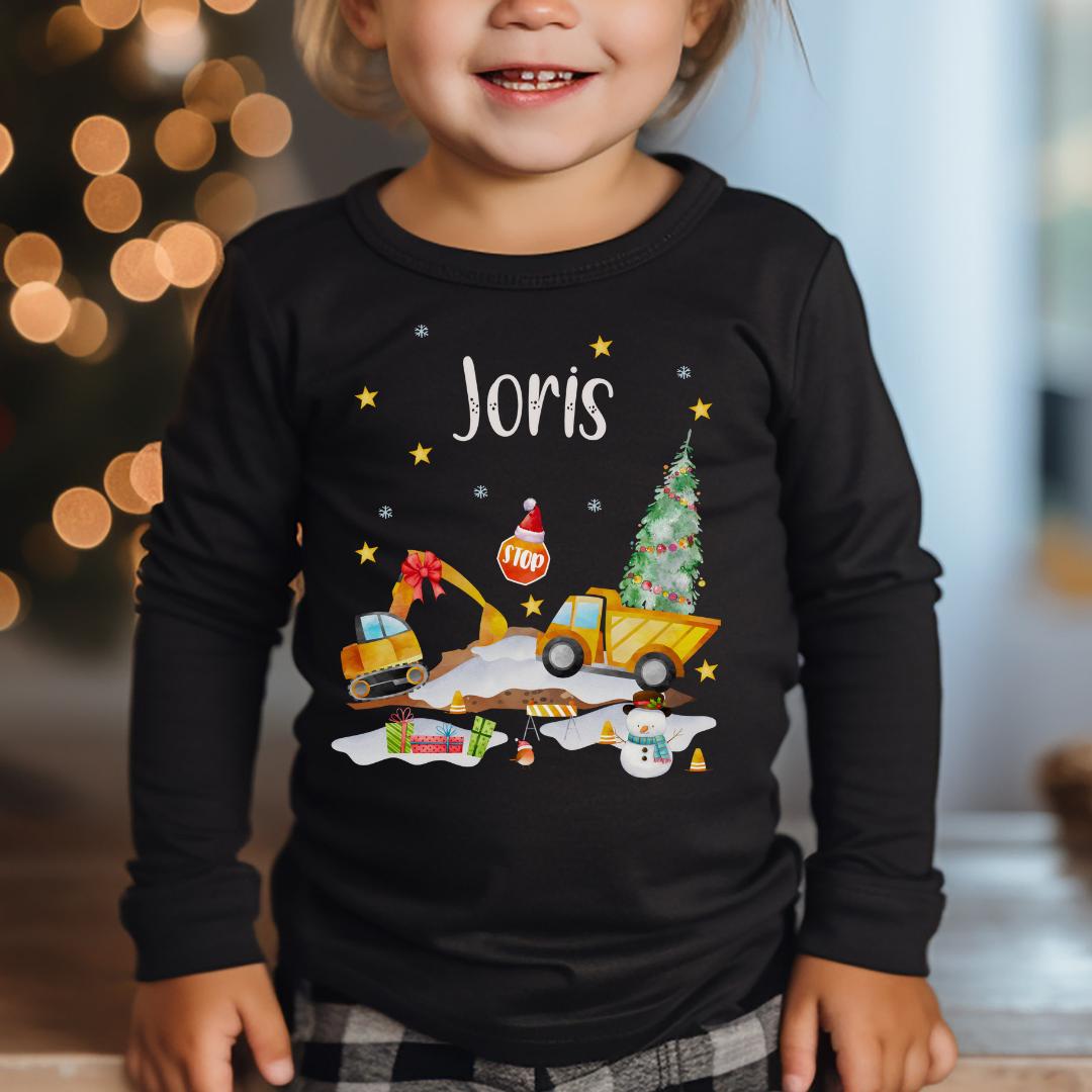 Weihnachtsshirt personalisiert – Baustellen Shirt mit Bagger & Radlader – Langarmshirt Weihnachten und – T-shirts
