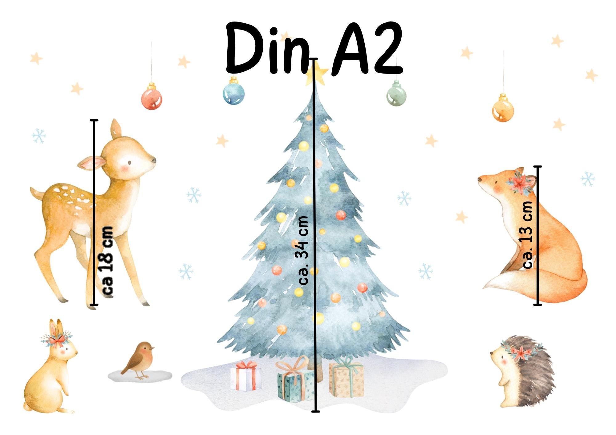Fensterbild Weihnachten Waldtiere – Winterliche Fensterdeko mit Weihnachtsbaum & Tieren – Sticker für Fenster und Spiegel –