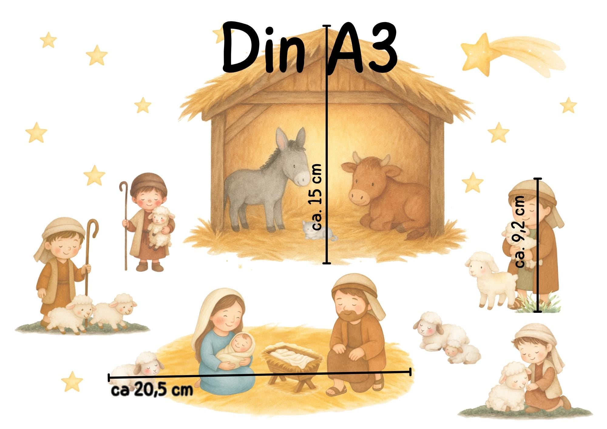 Fensterbild Weihnachten Krippe – Heilige Familie & Stall von Bethlehem – statisch haftend, wiederverwendbar und hochwertige Weihnachtsdeko –