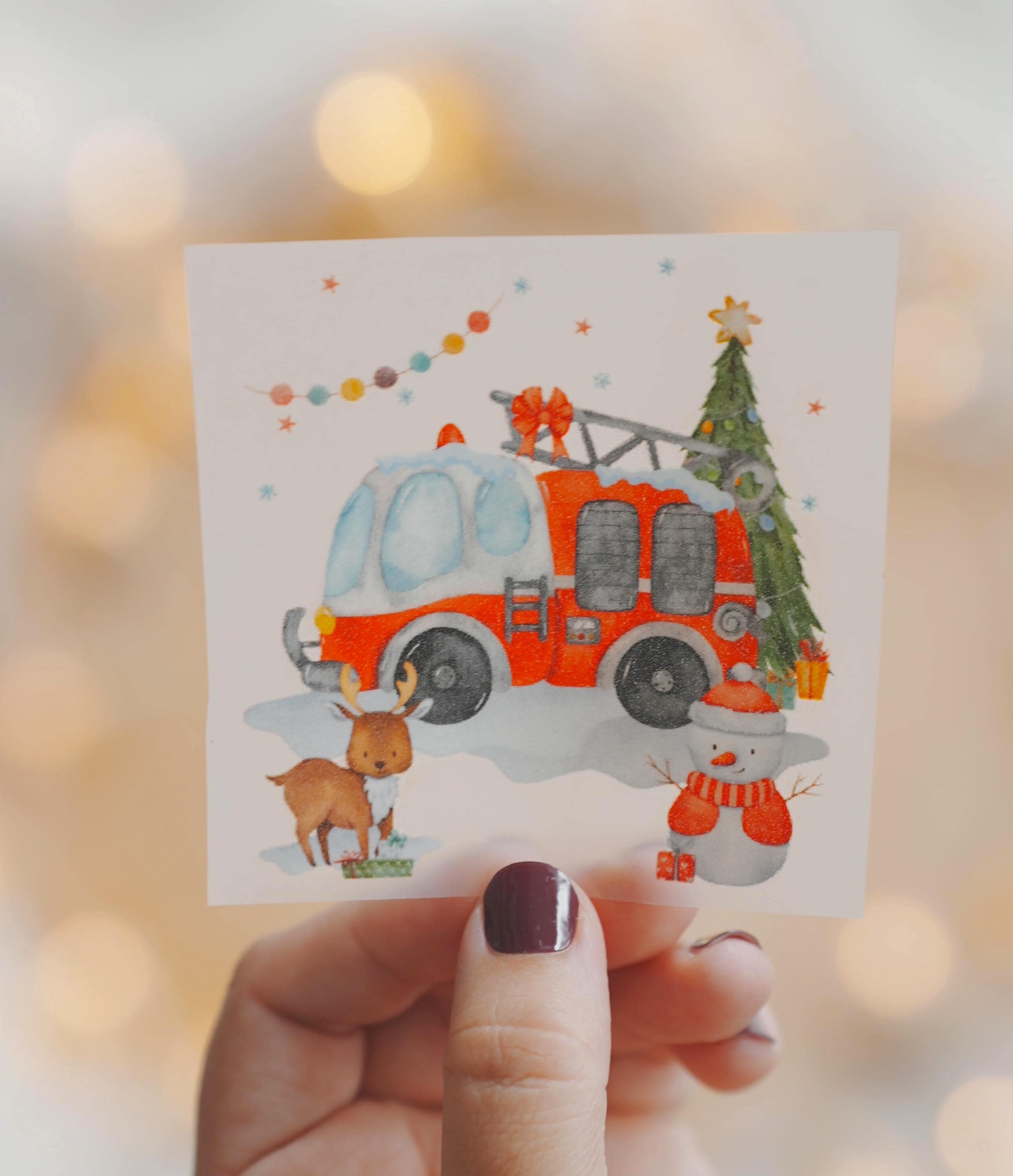 Bügelbild Weihnachten Feuerwehr – Feuerwehrauto Bügelmotiv für – Weihnachtsshirt & Pullover DIY Geschenk – Patches