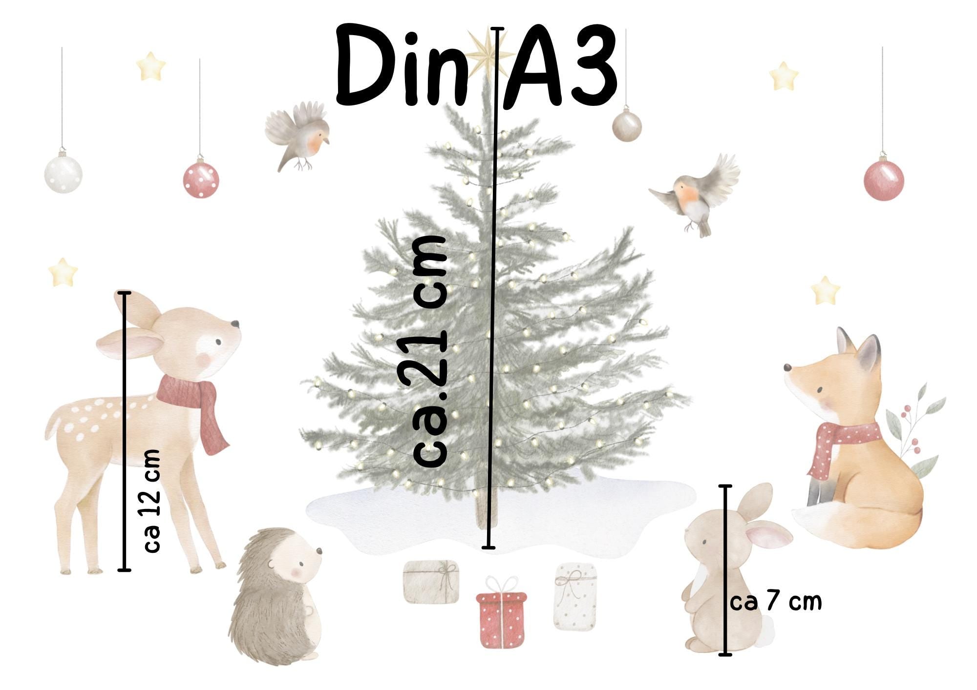 Fensterbild Weihnachten - Tiere um Weihnachtsbaum – statisch haftend & wiederverwendbar – liebevolle Fensterdeko –