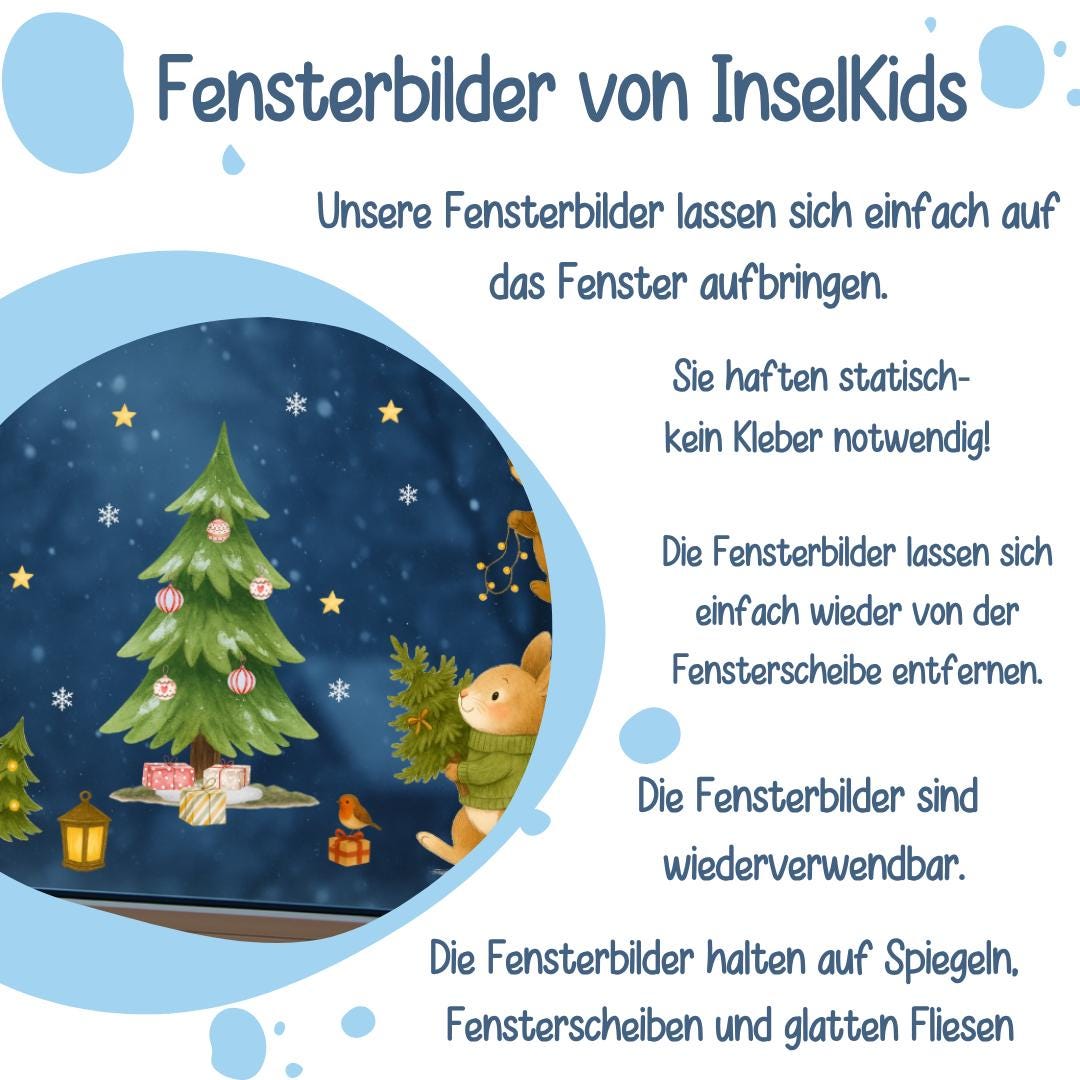 Fensterbild Weihnachten Tiere - statisch haftend & wiederverwendbar – Fensterdeko Tiere zimmer – Weihnachtsdeko Fenster –