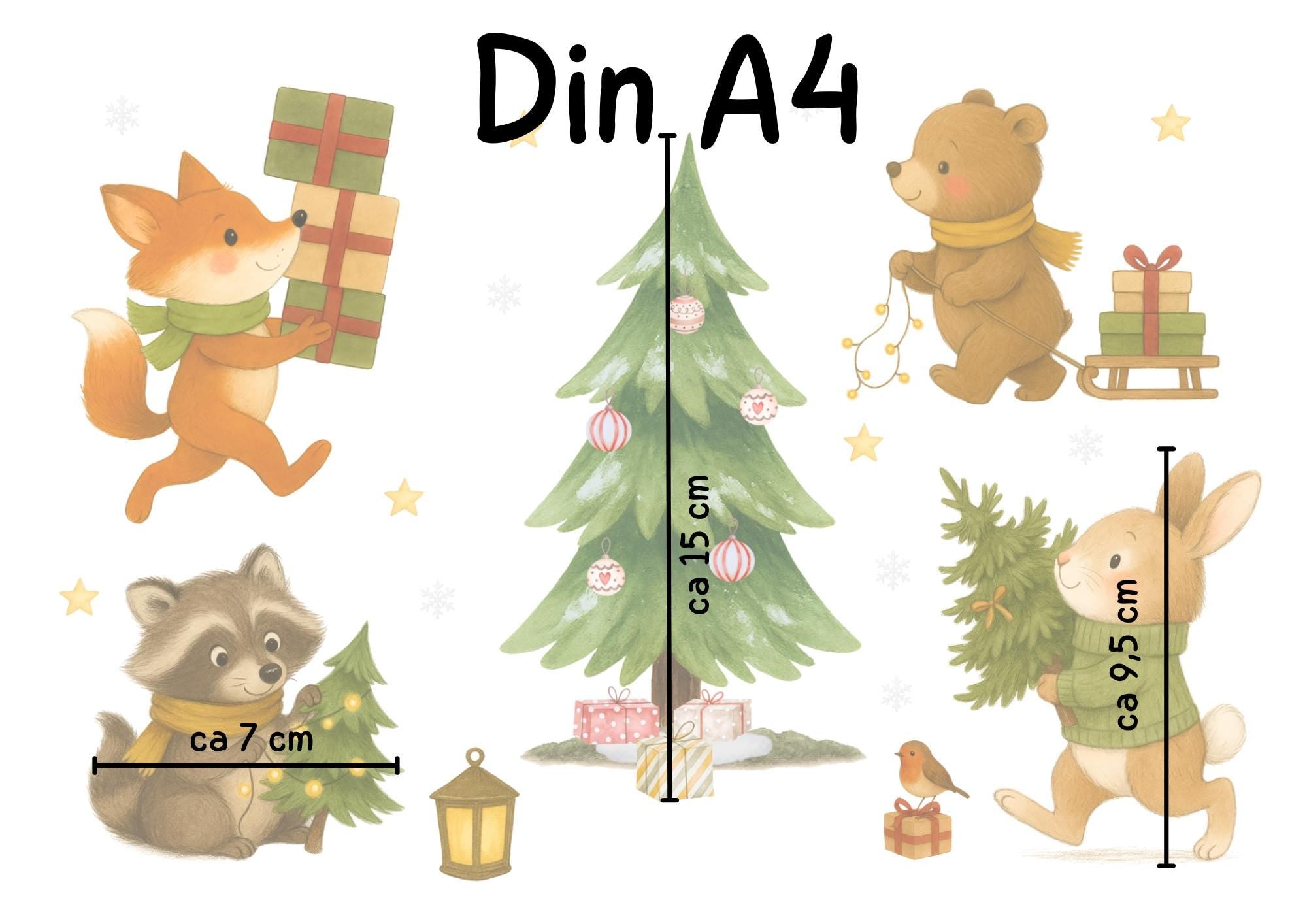 Fensterbild Weihnachten Tiere - statisch haftend & wiederverwendbar – Fensterdeko Tiere zimmer – Weihnachtsdeko Fenster –