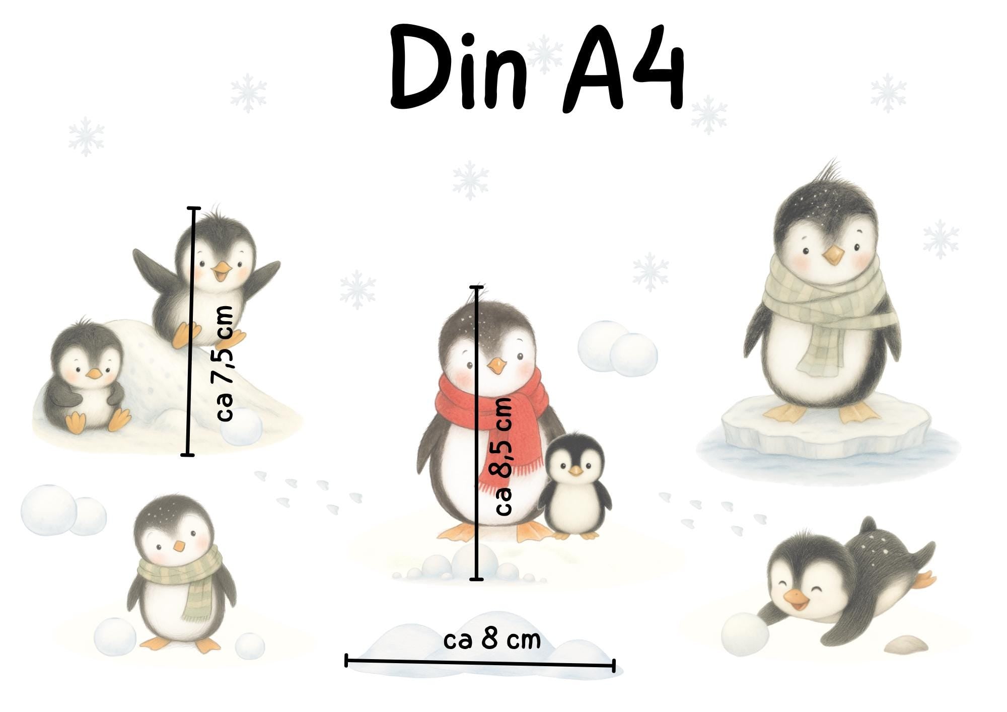 Fensterbild Winter - Pinguine im Schnee – statisch haftend & wiederverwendbar – liebevoll illustriert im Aquarellstil für zimmer –