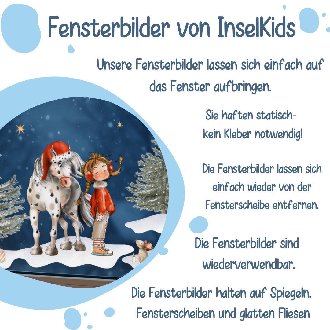 Weihnachtsfensterbild & Pferd – Winterwald, niedliche Szene, statisch haftend und wiederverwendbar –