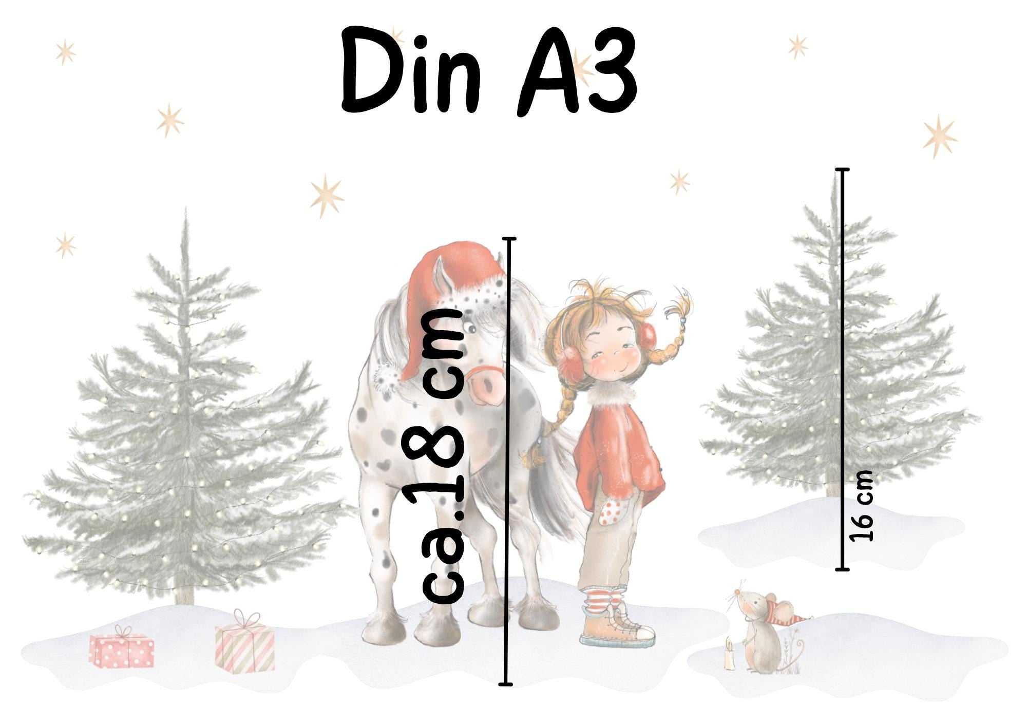 Weihnachtsfensterbild & Pferd – Winterwald, niedliche Szene, statisch haftend und wiederverwendbar –