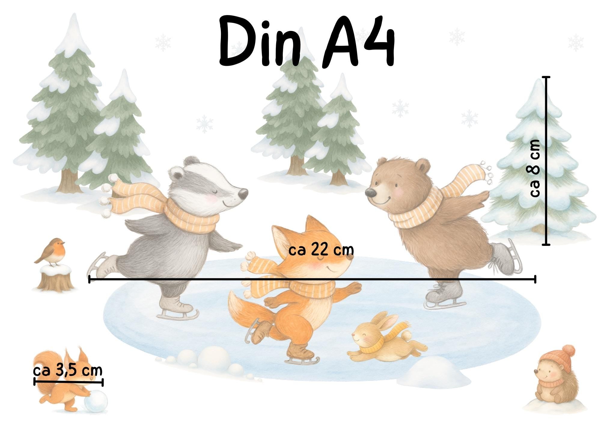 Fensterbild Wintertiere - Bär, Fuchs & Dachs beim Eislaufen – statisch haftend und wiederverwendbar – winterliche Fensterdeko –