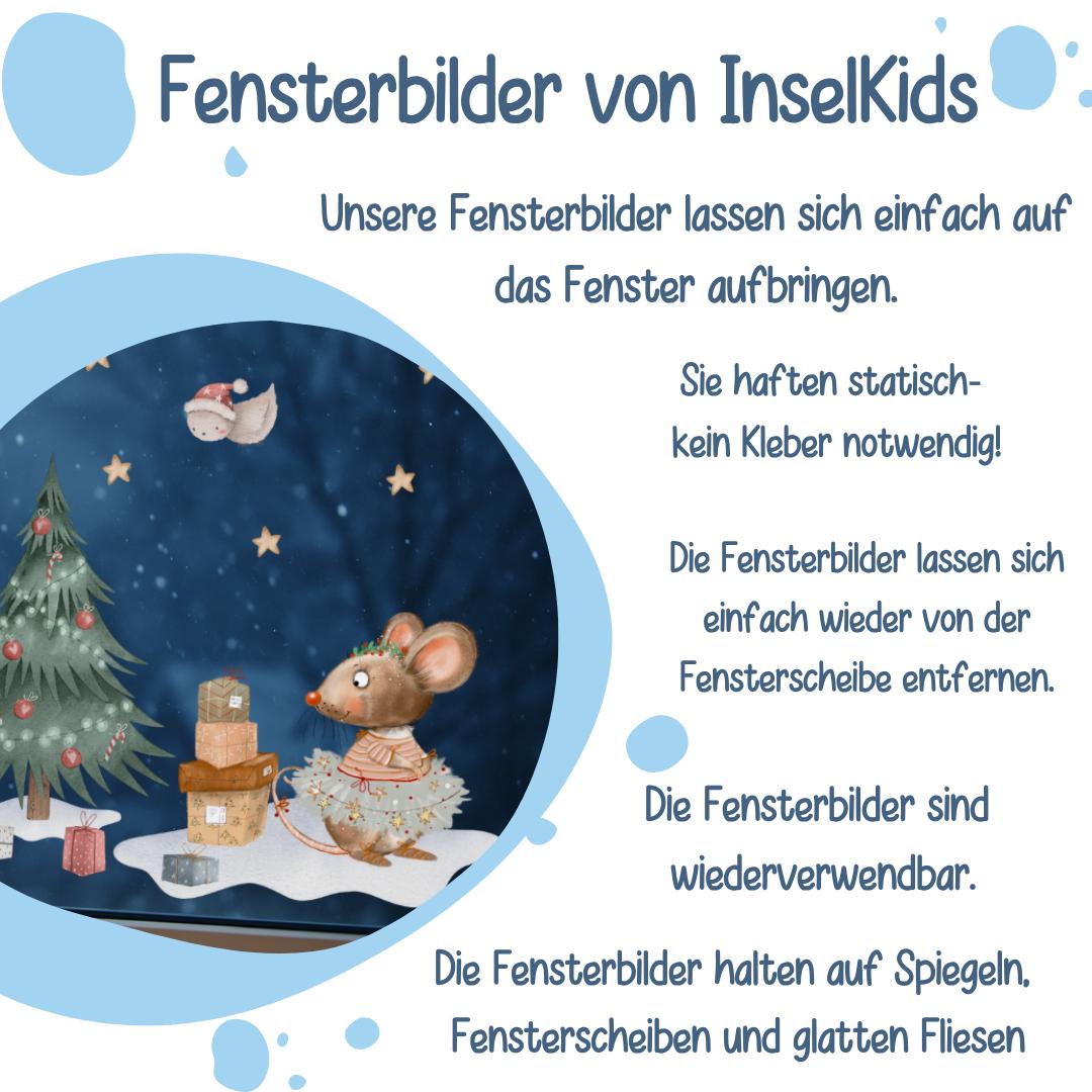 Weihnachtsfensterbild Mäuse – Tannenbaum, Geschenke und Winterdeko – statisch haftend & wiederverwendbar –