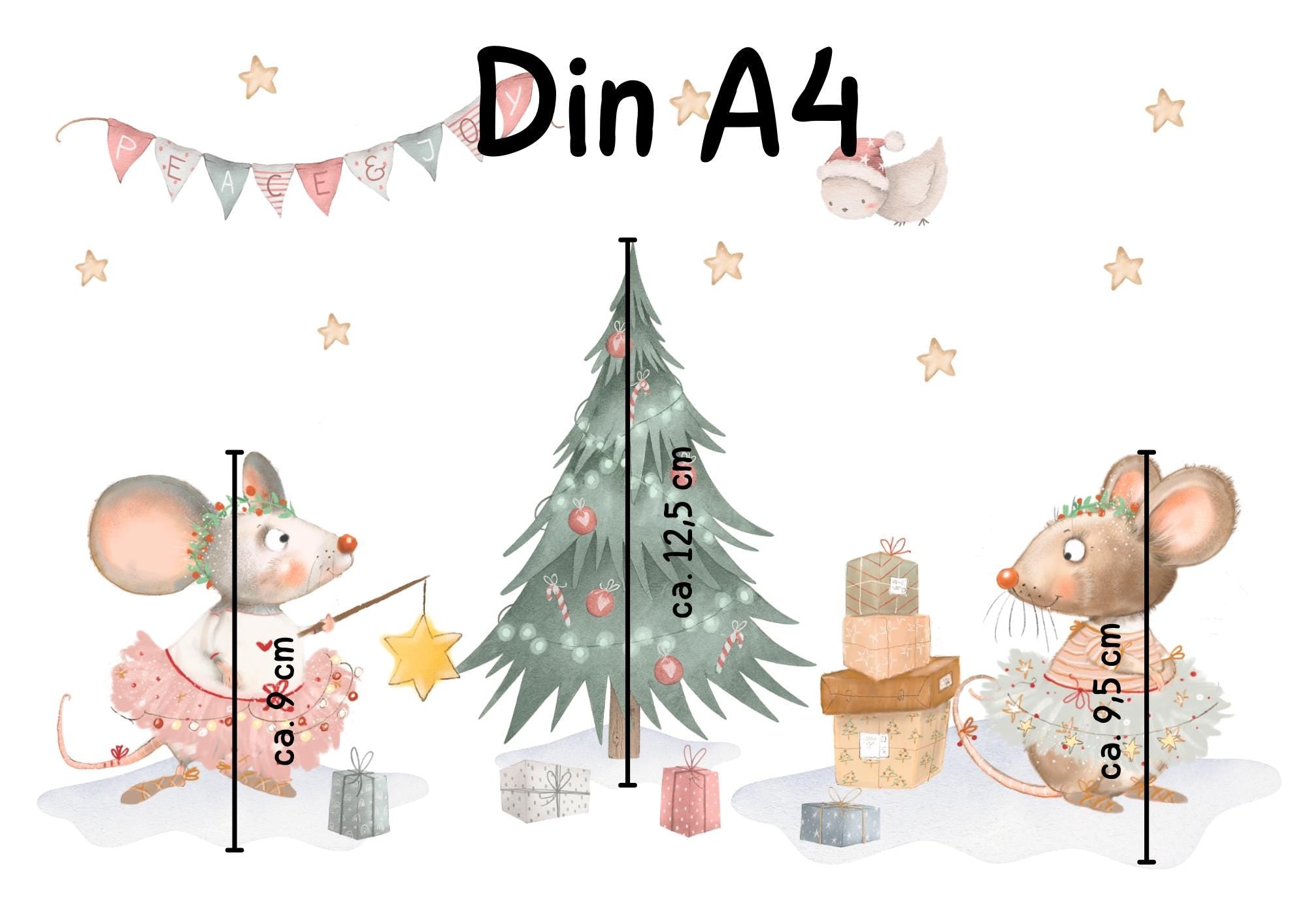 Weihnachtsfensterbild Mäuse – Tannenbaum, Geschenke und Winterdeko – statisch haftend & wiederverwendbar –