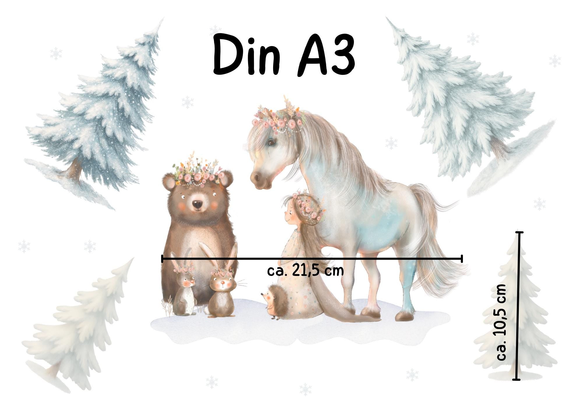 Winter-Fensterbild Pferd & Waldtiere – märchenhafte Winterwald-Deko – statisch haftend und wiederverwendbar –