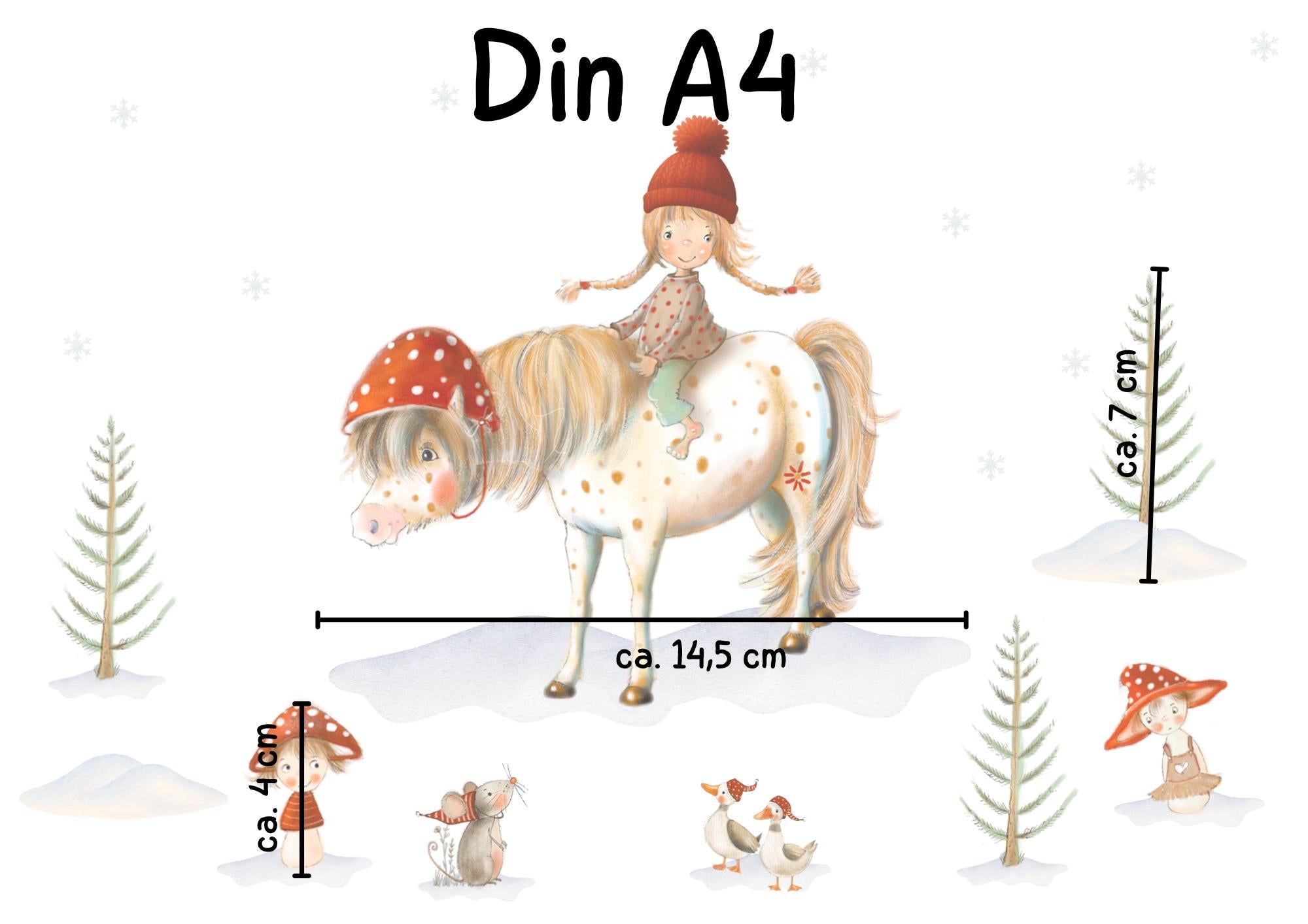 Winter-Fensterbild Pony und Waldtiere – märchenhafte Winterlandschaft für Kinder – statisch haftend & wiederverwendbar –