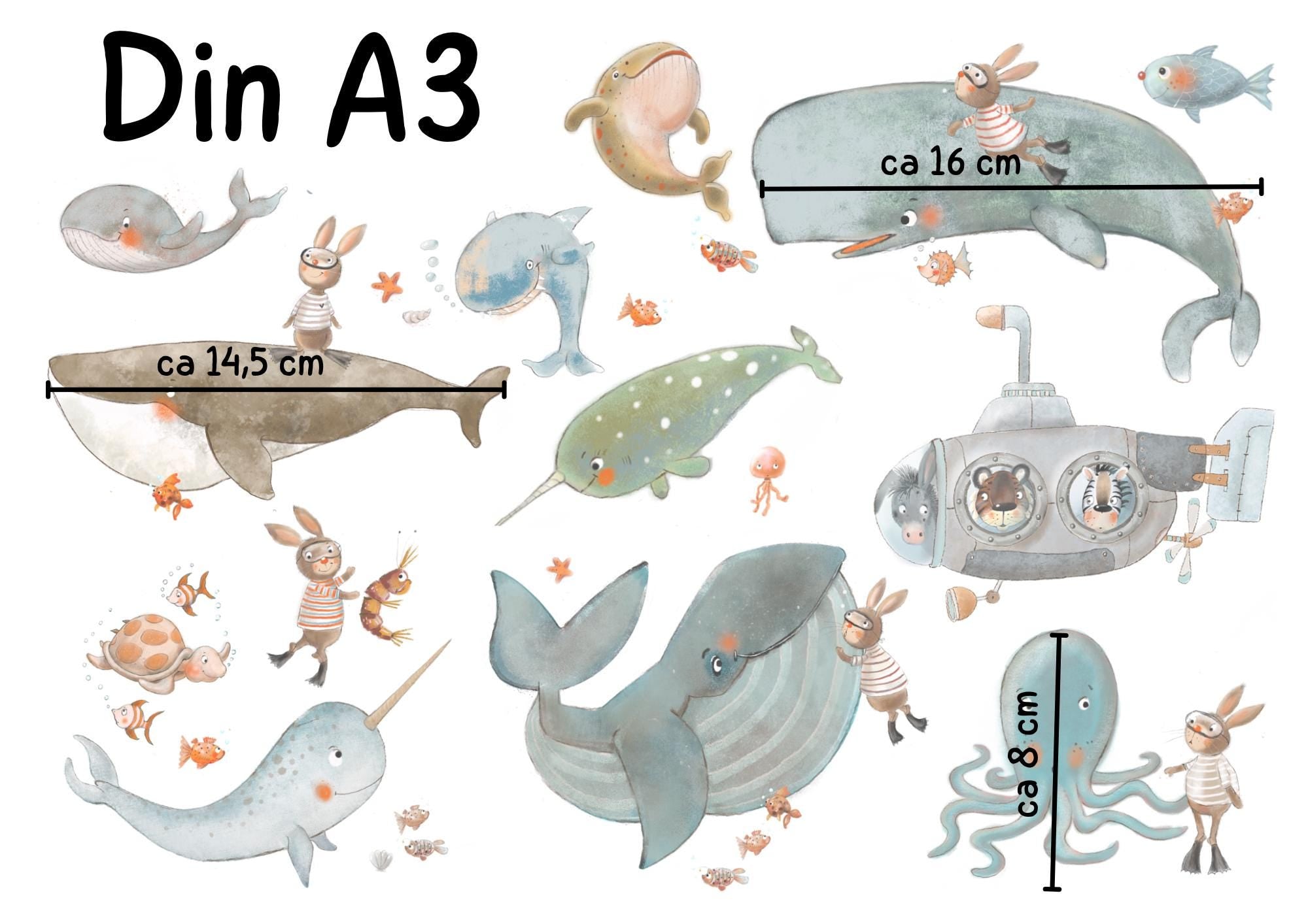 Fensterbild Meerestiere – niedliche Unterwasserwelt für zimmer – statisch haftend & wiederverwendbar –