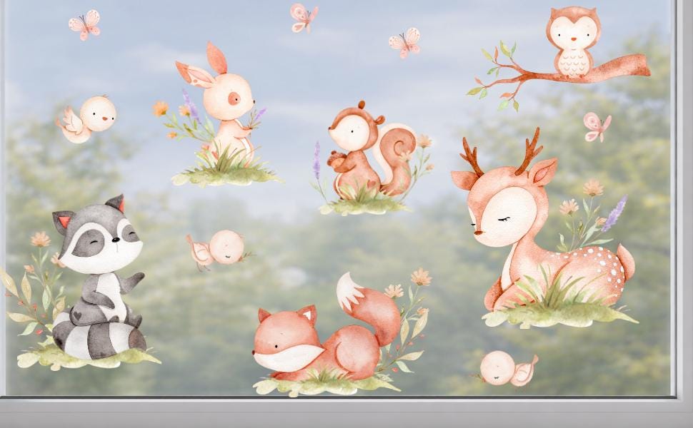 Fensterdeko Frühling – Fensterbild mit Waldtieren, sanfte Frühlingsdeko fürs zimmer –