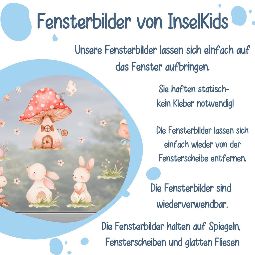 Fensterdeko Frühling – Fensterbild mit Häschen & Möhrenhaus, frühlingshafte Oster-Fensterdeko für Kinderzimmer –