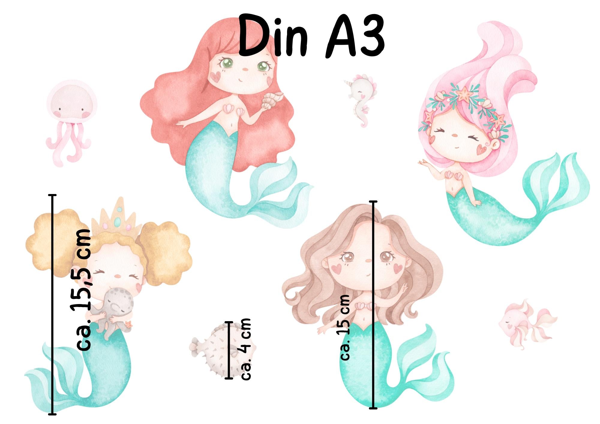 Fensterdeko Meerjungfrau – Fensterbild Unterwasserwelt mit Meerjungfrauen & Meerestieren fürs zimmer –