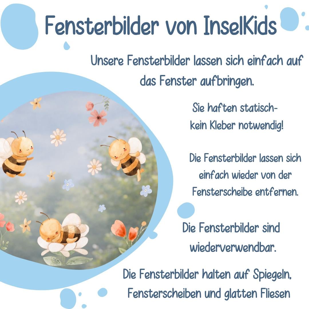 Fensterbild Bienen & Blumen – Frühlingshafte Fensterdeko für , statisch haftend und wiederverwendbar –