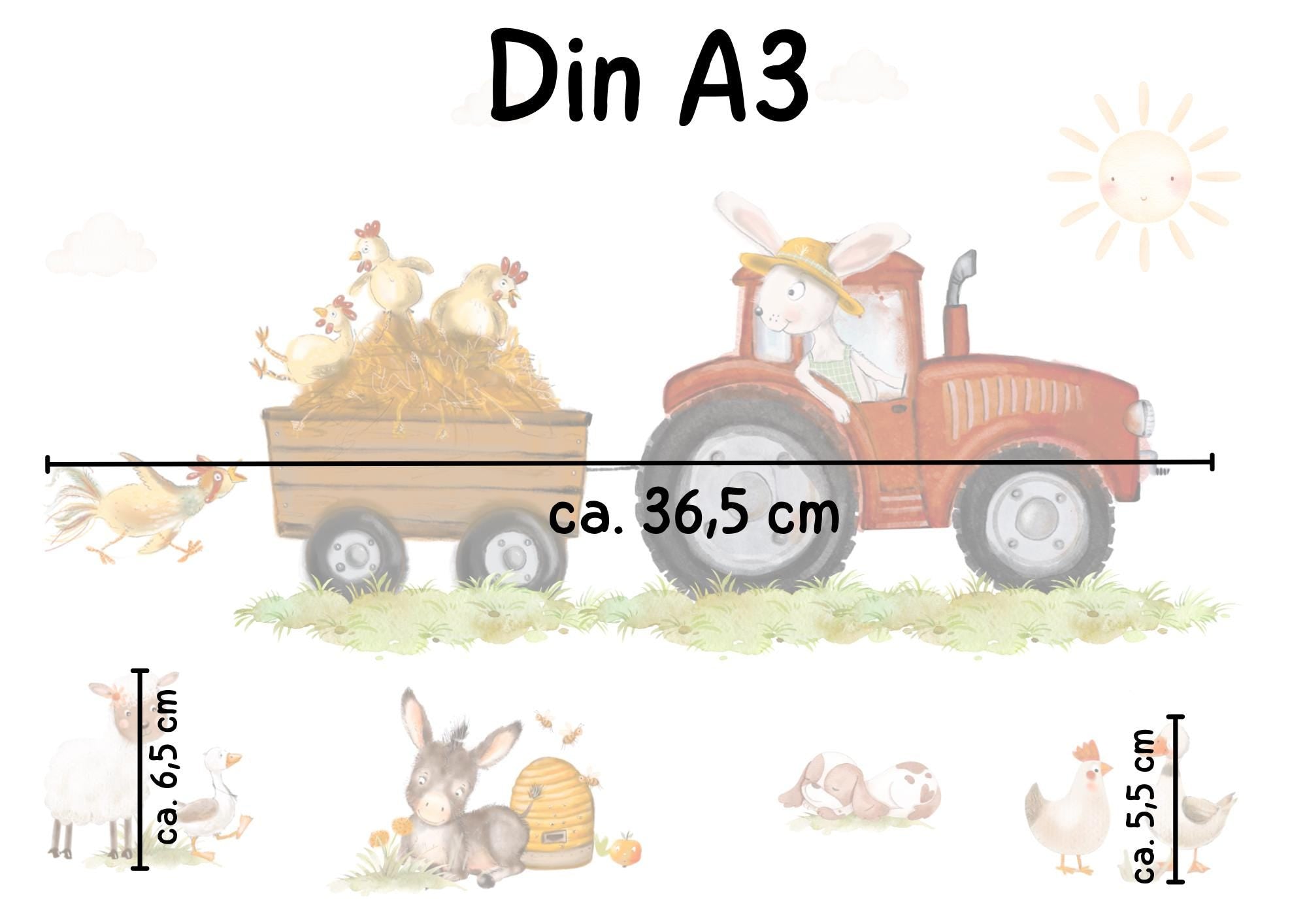 Fensterdeko mit Traktor – Fensterbild Bauernhof mit Tieren, liebevolle Bauernhof-Fensterdeko –