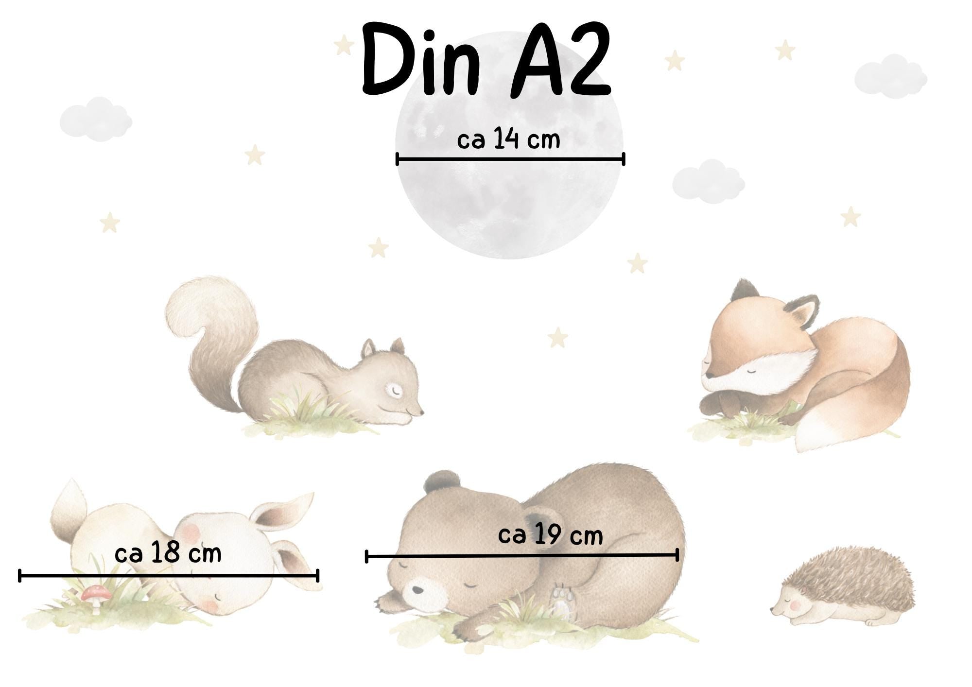 Fensterdeko Nacht – Fensterbild mit Mond, Sternen & schlafenden Waldtieren, ruhige Fensterdeko für zimmer –