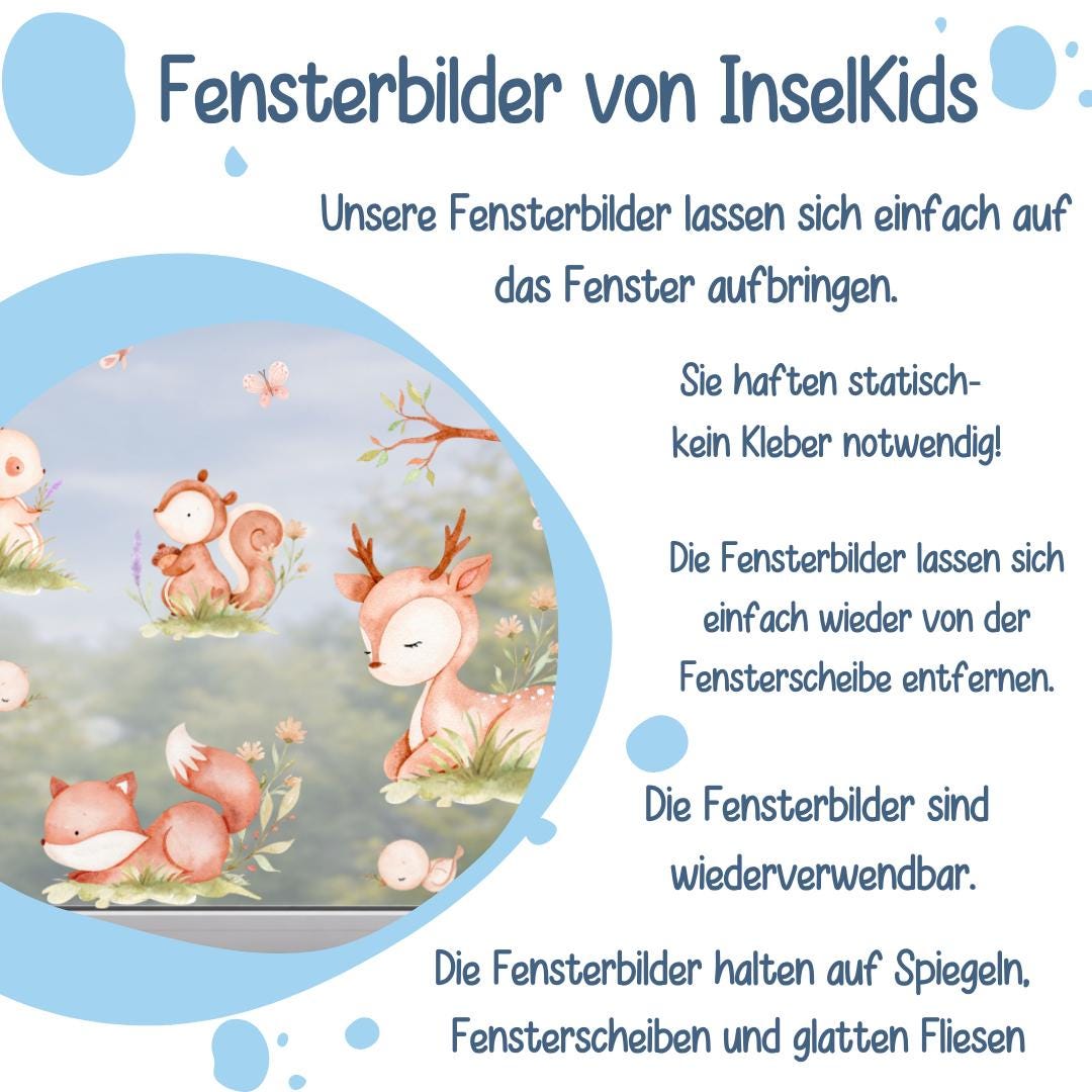 Fensterdeko Frühling – Fensterbild mit Waldtieren, sanfte Frühlingsdeko fürs Kinderzimmer –