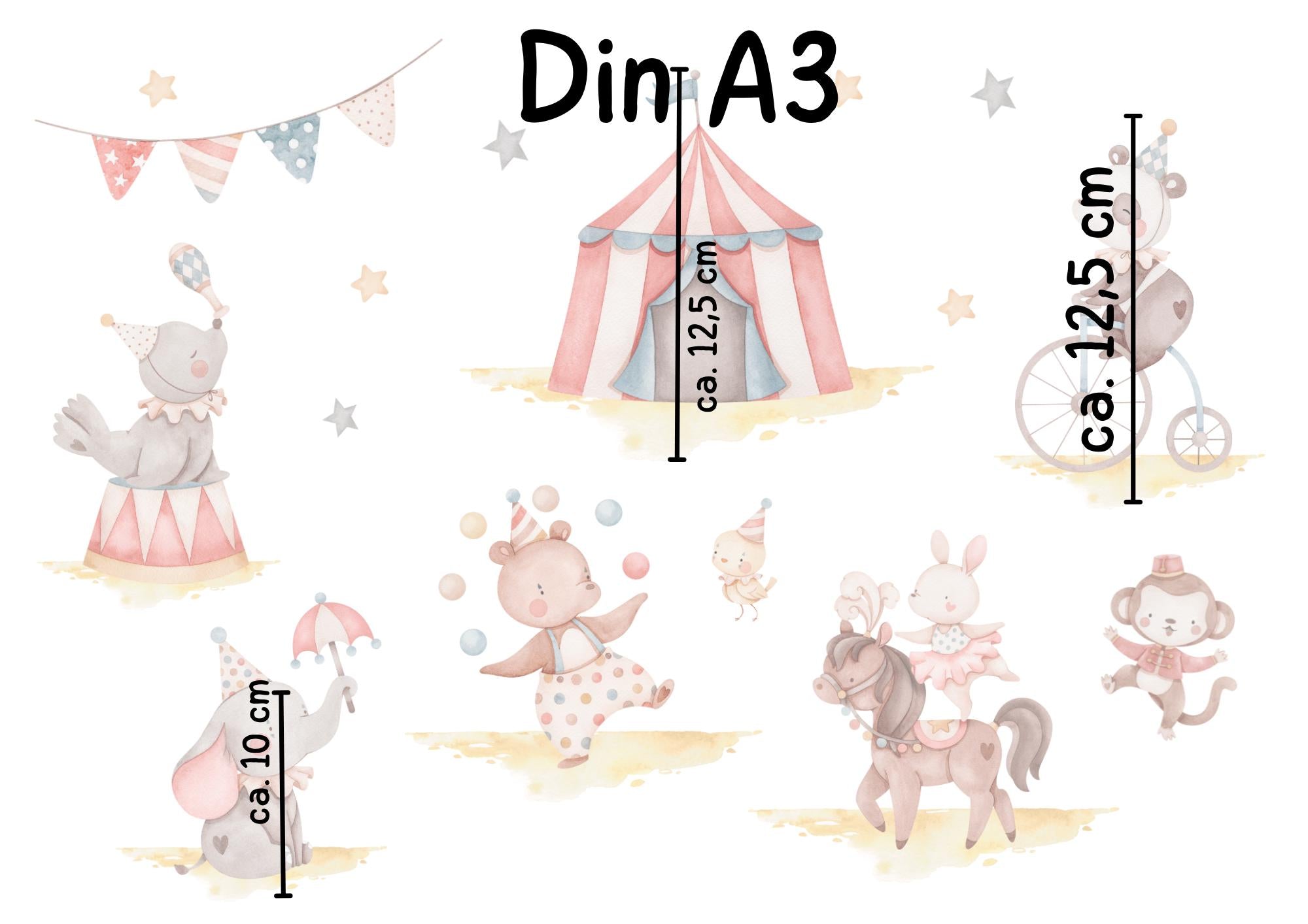 Fensterdeko Zirkus – Fensterbild mit Zirkustieren, Zirkuszelt & Fantasiemotiven für zimmer –