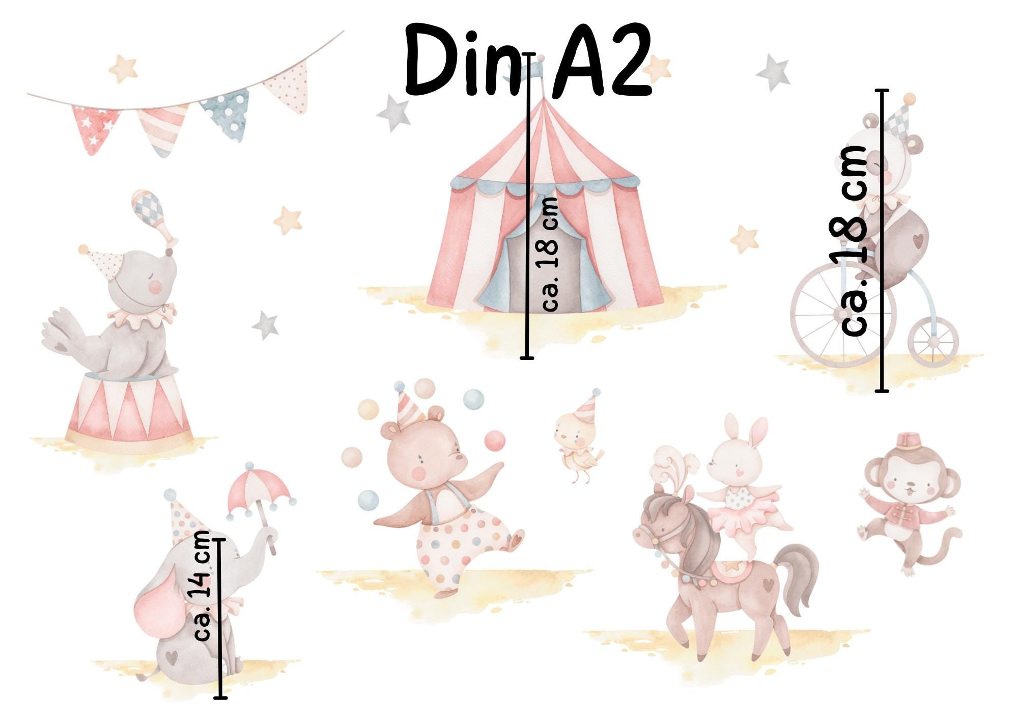 Fensterdeko Zirkus – Fensterbild mit Zirkustieren, Zirkuszelt & Fantasiemotiven für zimmer –