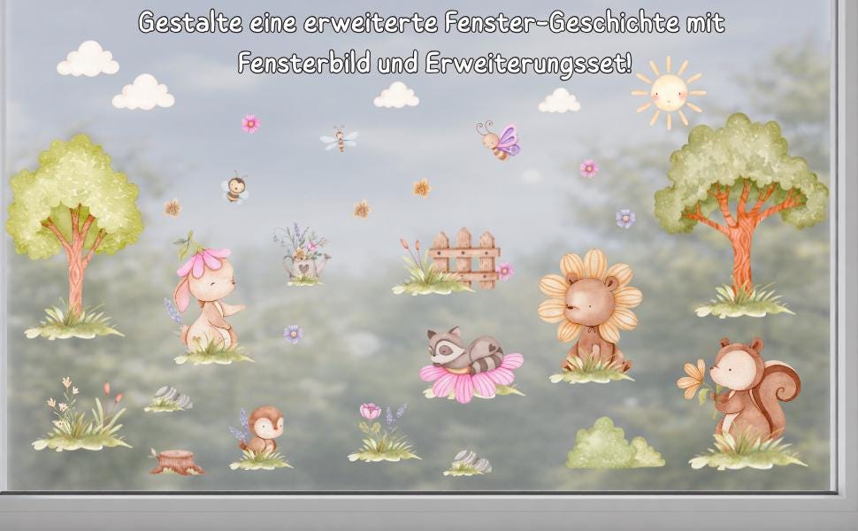 Fensterbild Frühling mit Tieren & Blumen – statisch haftende Fensterdeko – wiederverwendbar –
