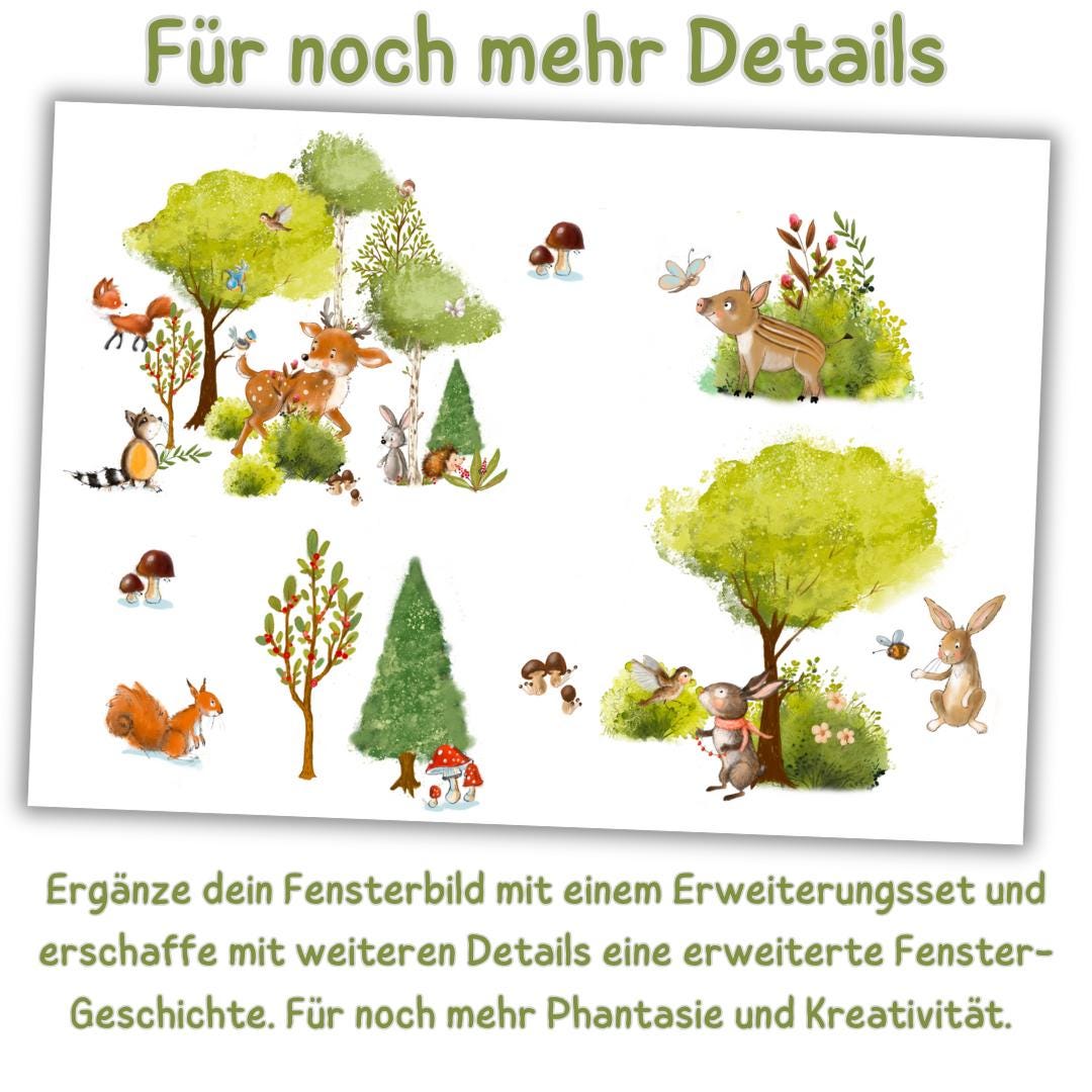 Fensterdeko Frühling – Fensterbild Frühlingswald mit Fuchs & Waldtieren, frühlingshafte Fensterdeko fürs Kinderzimmer –