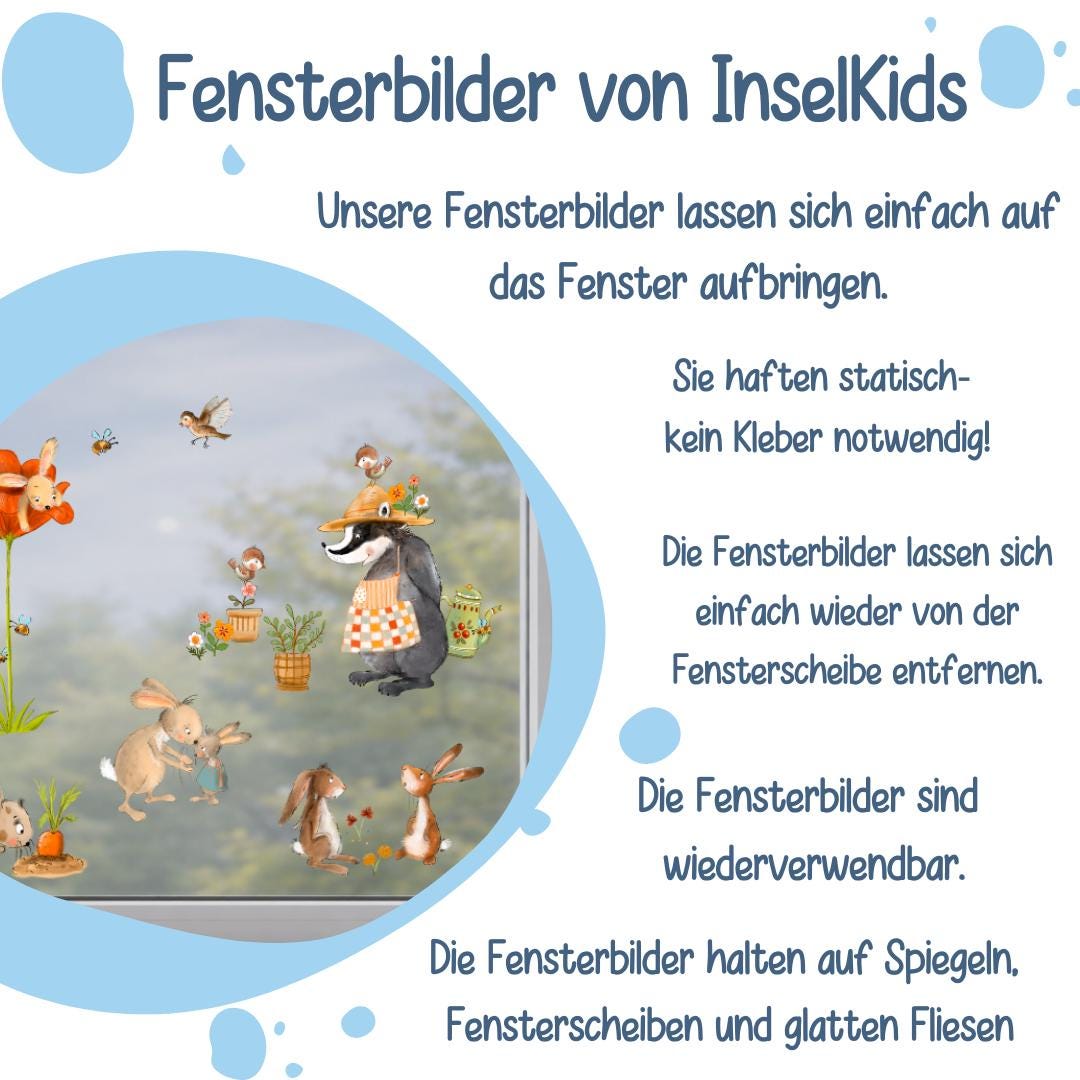 Frühlings-Fensterbilder Hasen im Garten –