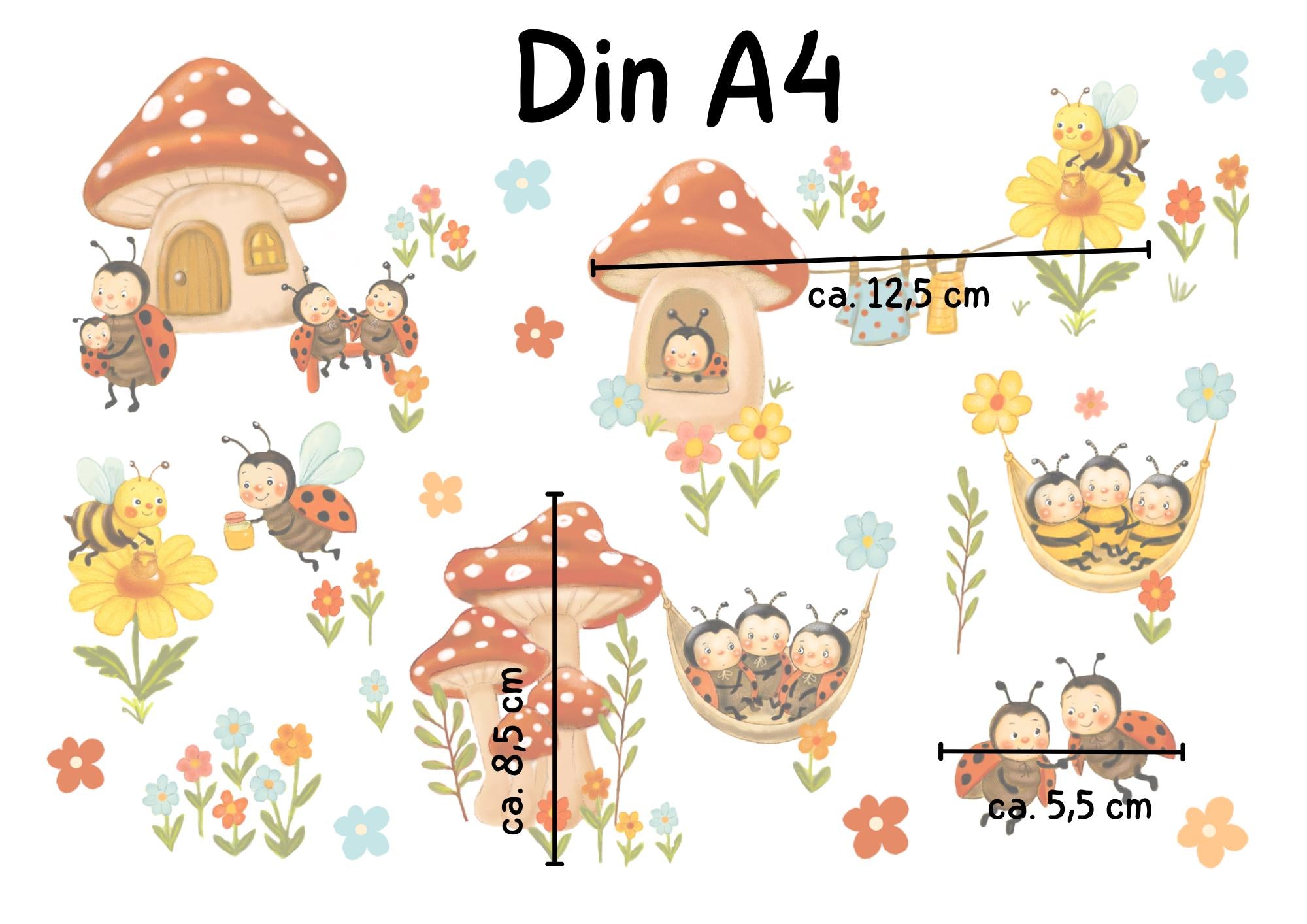 Frühlings-Fensterbilder Marienkäfer und Bienen – statisch haftende Fensterdeko Frühling – Blumen & Bienen wiederverwendbar –