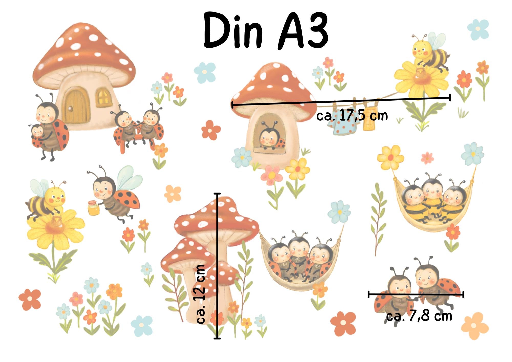 Frühlings-Fensterbilder Marienkäfer und Bienen – statisch haftende Fensterdeko Frühling – Blumen & Bienen wiederverwendbar –