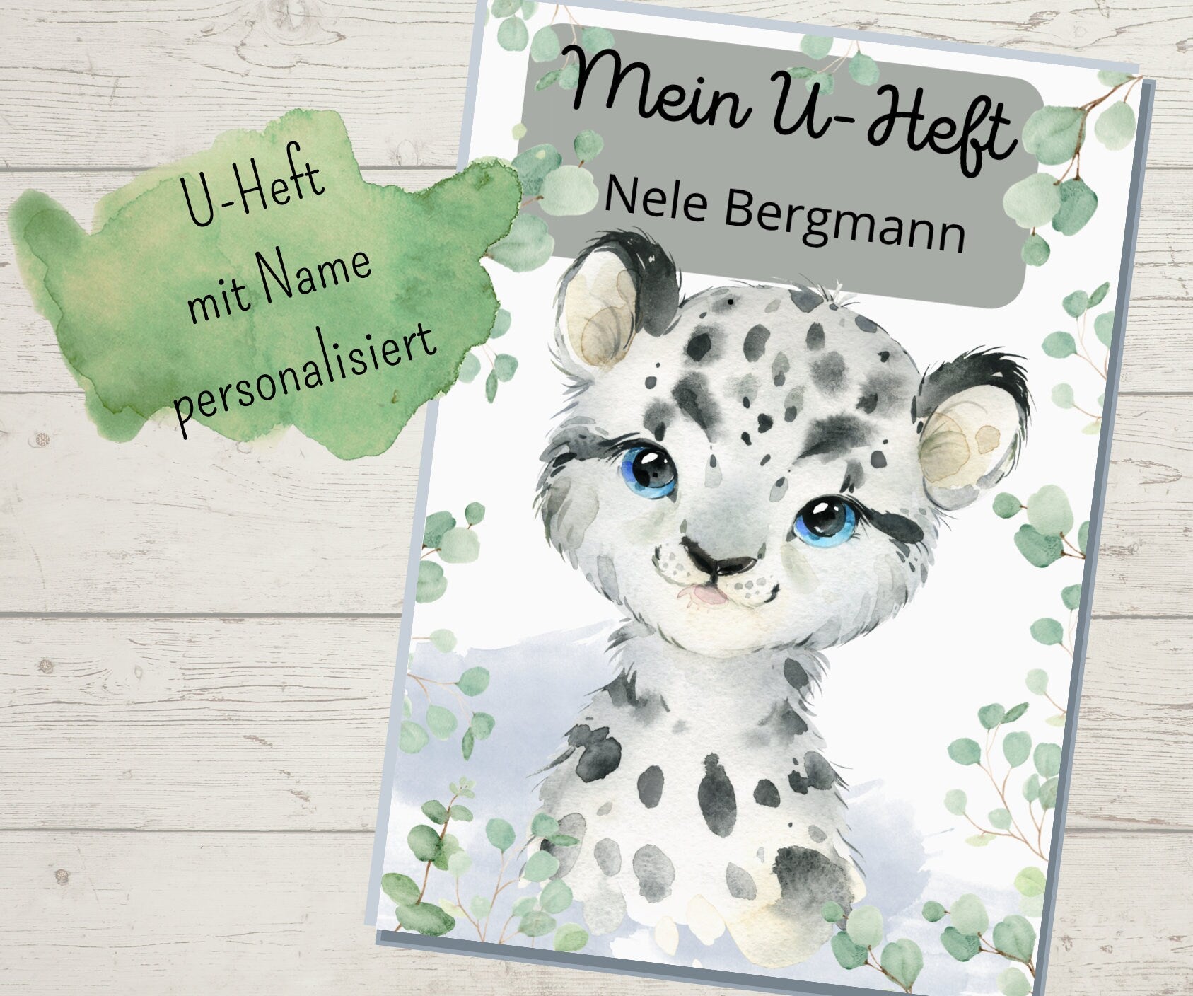 Schutzhülle für U-Heft Untersuchungsheft Kinder Leopardmit Fach für Impfpass und Krankenkassenkarte