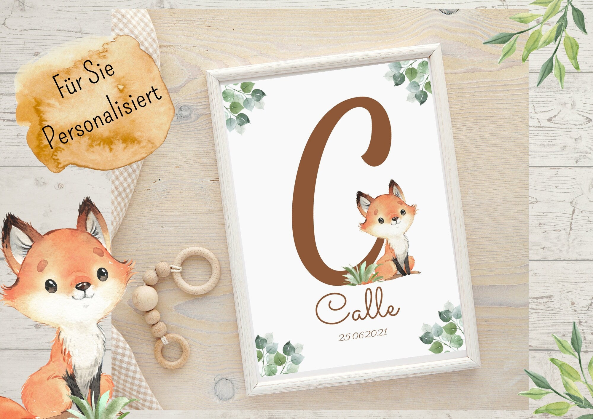 Geburtsanzeige Geburtsposter Geburtsdaten Geschenk zur Geburt Fuchs Buchstabe