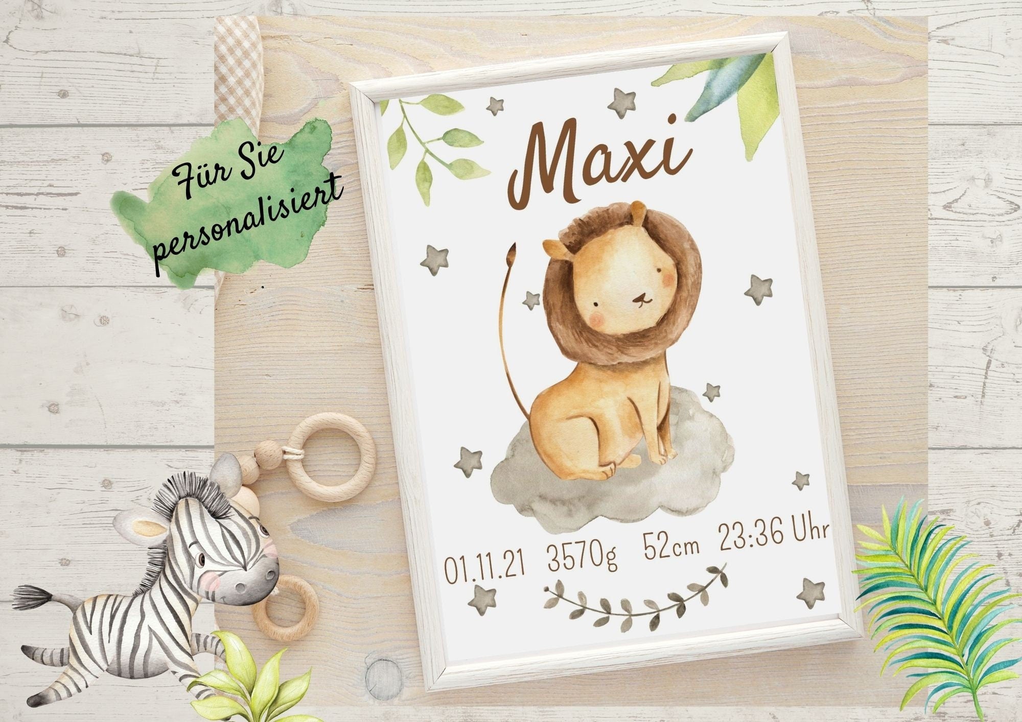 Geburtsanzeige Geburtsposter Geburtsdaten Geschenk zur Geburt Löwe