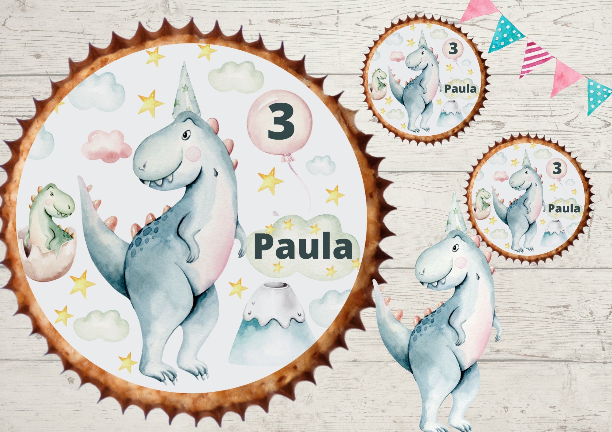 Muffinaufleger Fondant Geburtstag Dino T-Rex Dinosaurier