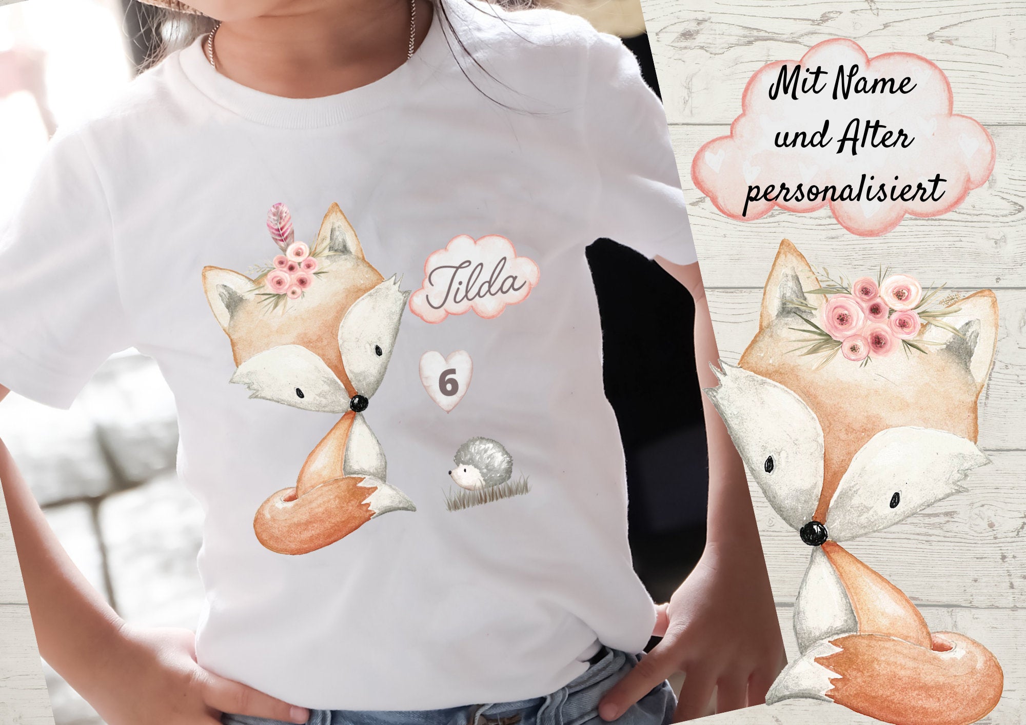Bügelbild mit Wunschname und Alter personalisiert Fuchs