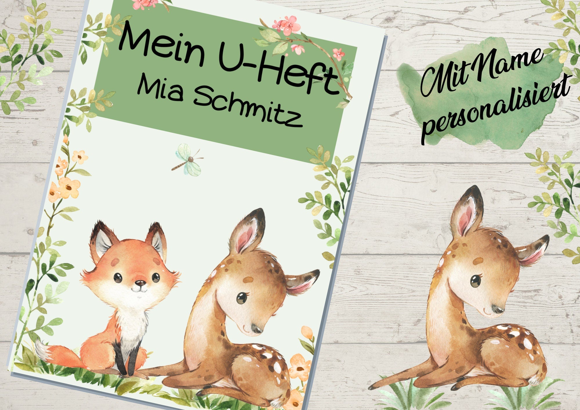 Schutzhülle für U-Heft Fuchs Reh Waldtiere