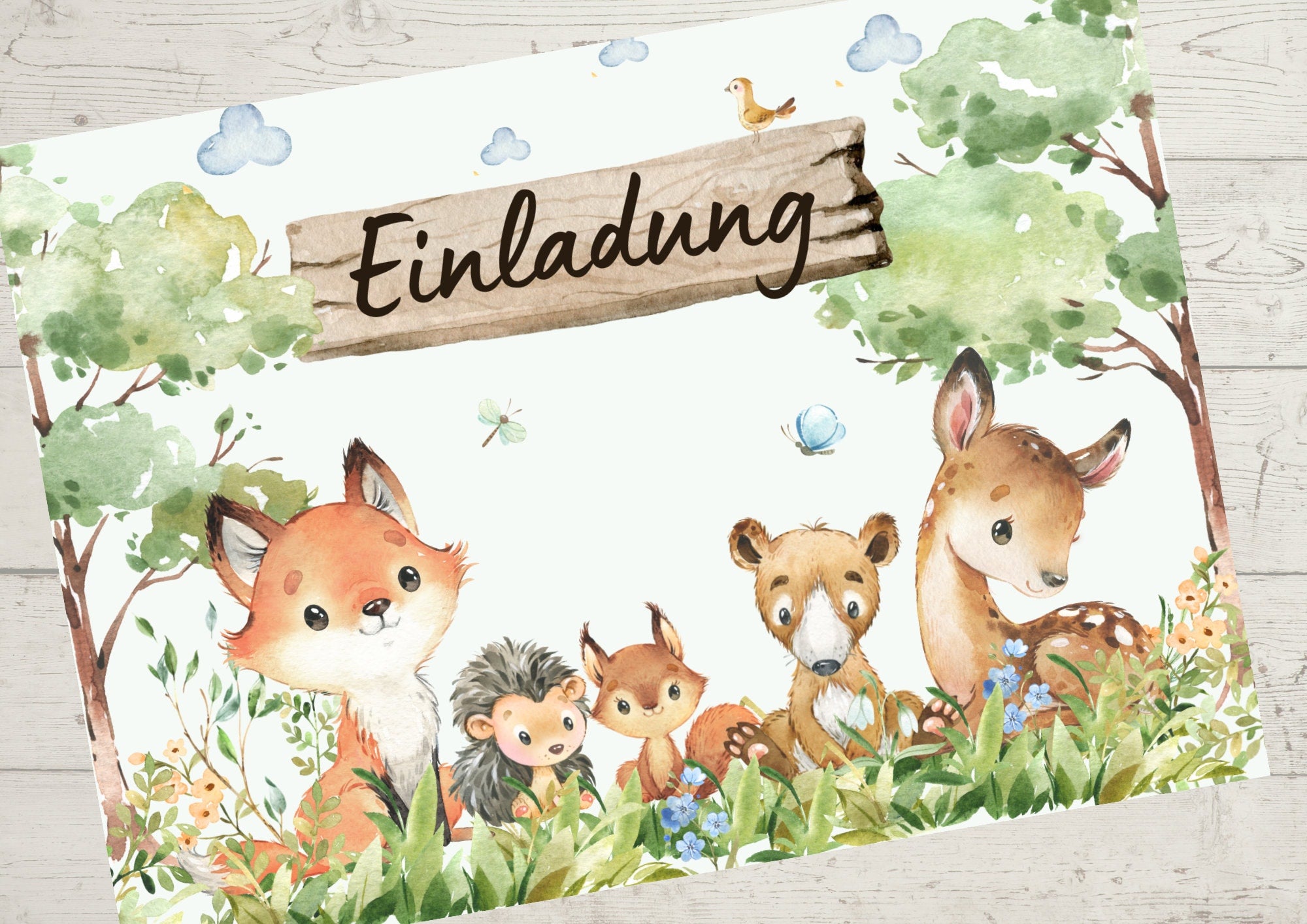 8 Einladungskarten für den geburtstag Waldtiere Fuchs Reh