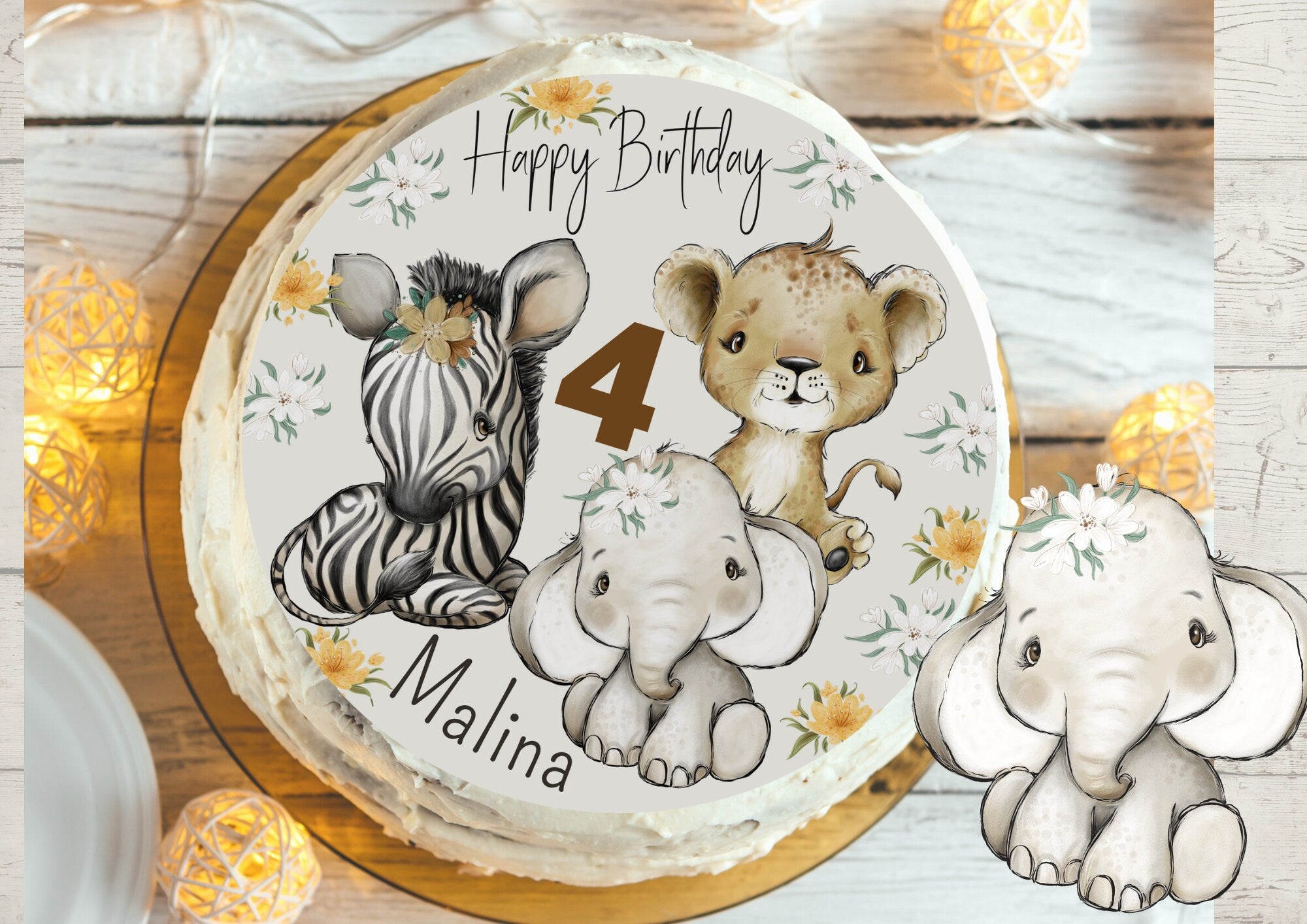 Tortenaufleger Fondant Geburtstag Löwe Zebra Elefant Dschungel