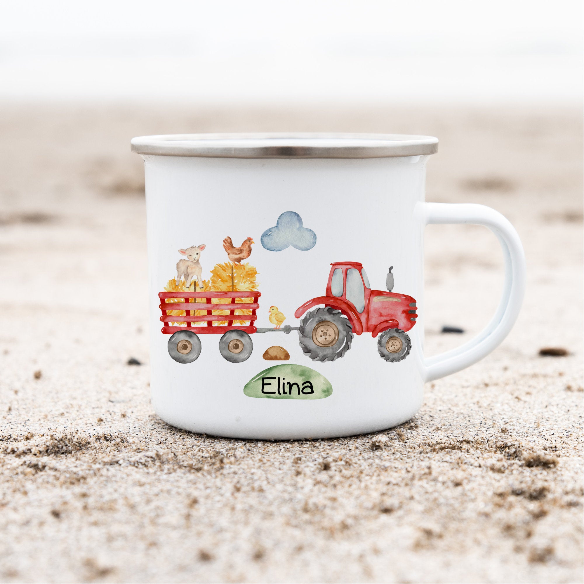 Emailletasse mit Namen personalisiert Traktor Trecker Bauernhof