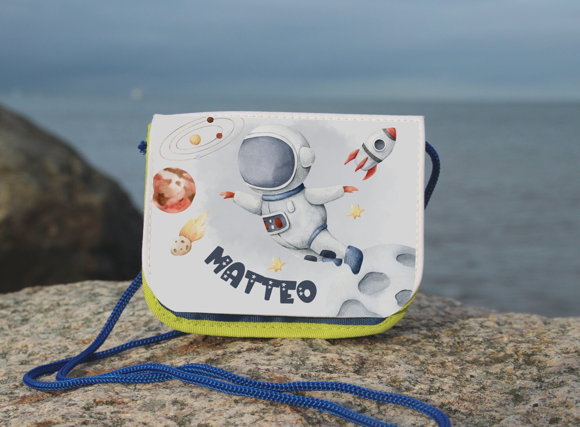 Brustbeutel für Kinder mit Namen Geldbörse Portemonnaie Astronaut Weltall Weltraum Rakete
