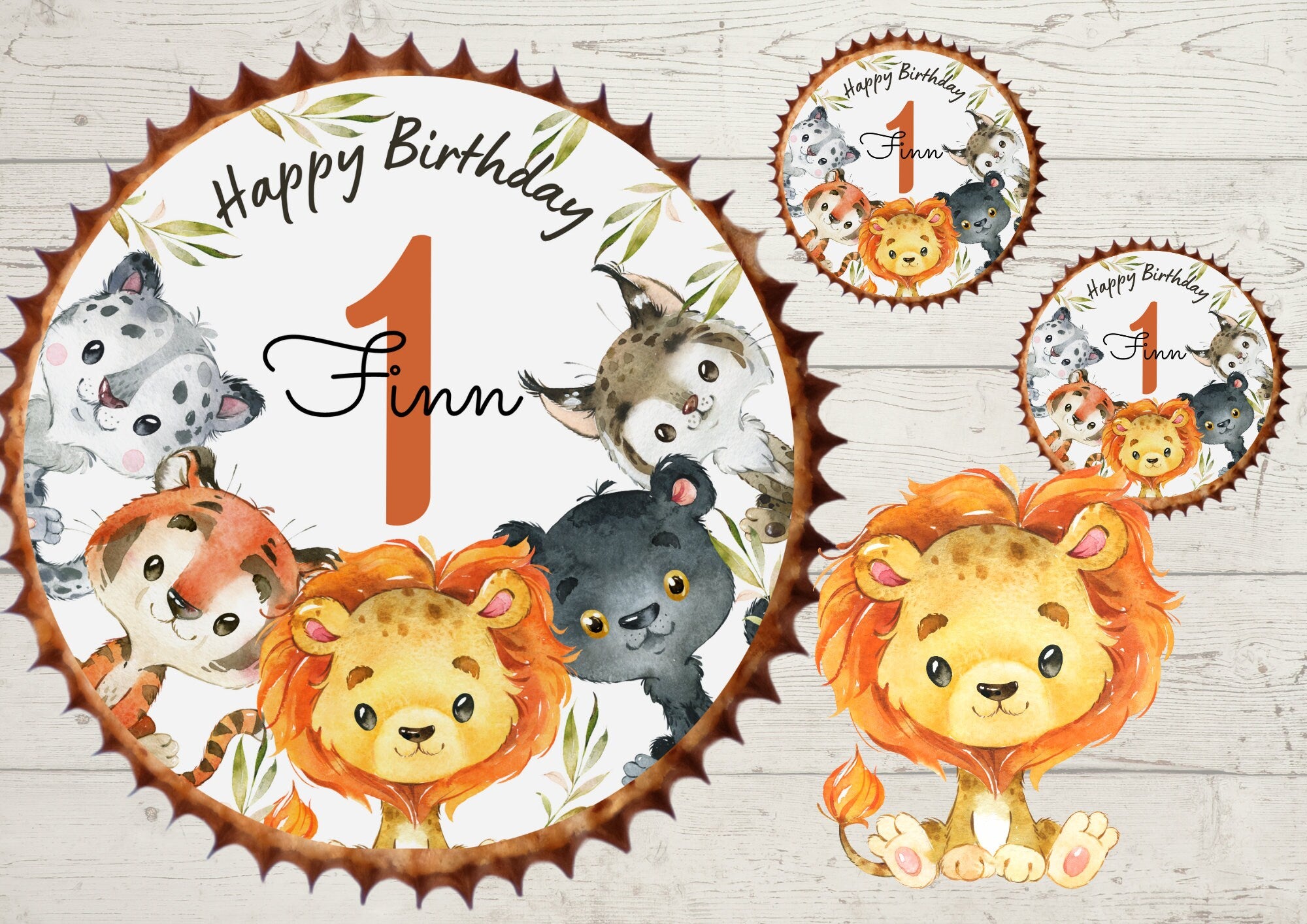 Muffinaufleger Fondant Geburtstag Dschungel Löwe Wild One Wildkatze