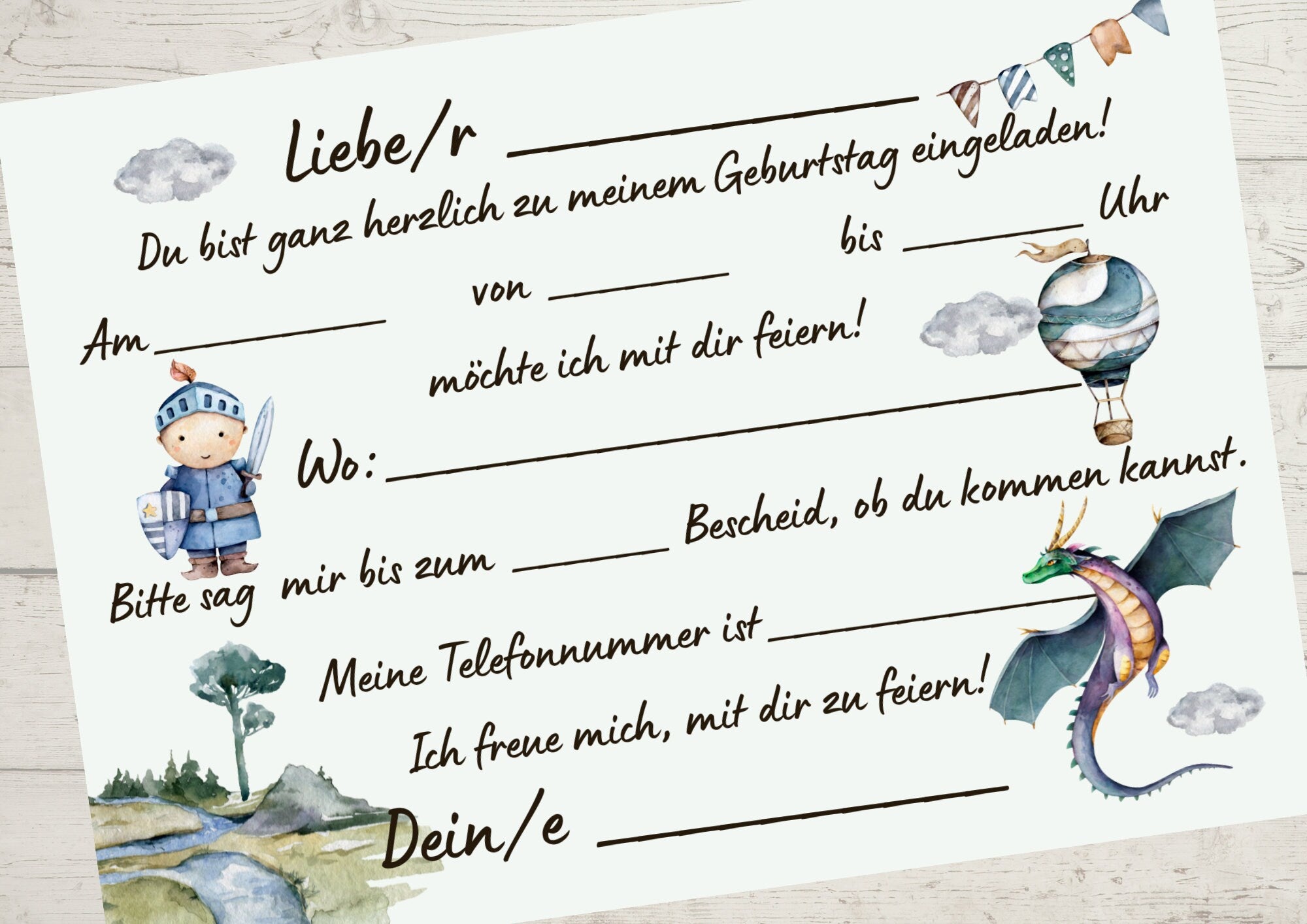 8 Einladungskarten für den geburtstag Drache Ritter Schloß Drachengeburtstag Dragon Märchen