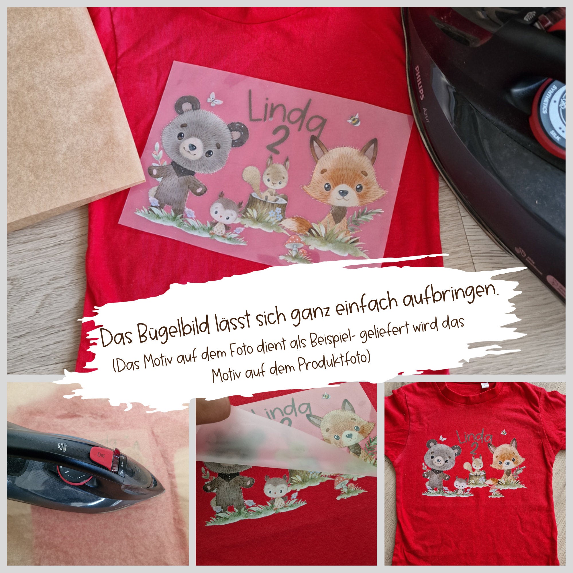 Bügelbild für bunte Stoffe mit Wunschname und Alter personalisiert Fuchs Geburtstagsshirt Waldtiere Bär Party Luftballon