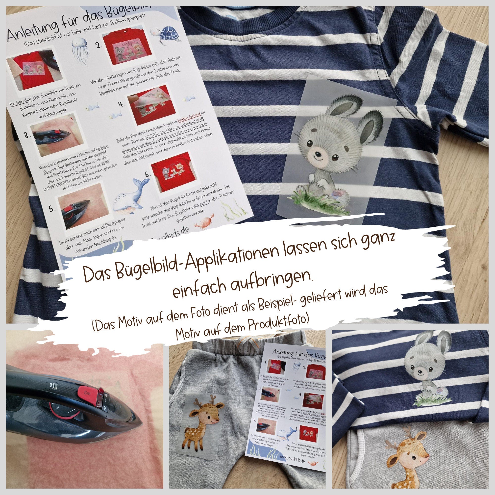 Set Bügelbild Applikation zum Veredeln von Shirts Hosen Kleidung DTF Druck Applizierung Bär Luftballon Teddy